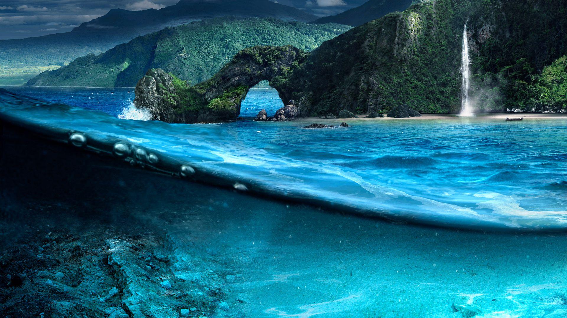 1920x1080 Flowers Tropical Beach Waterfall Ocean HD wallpaper