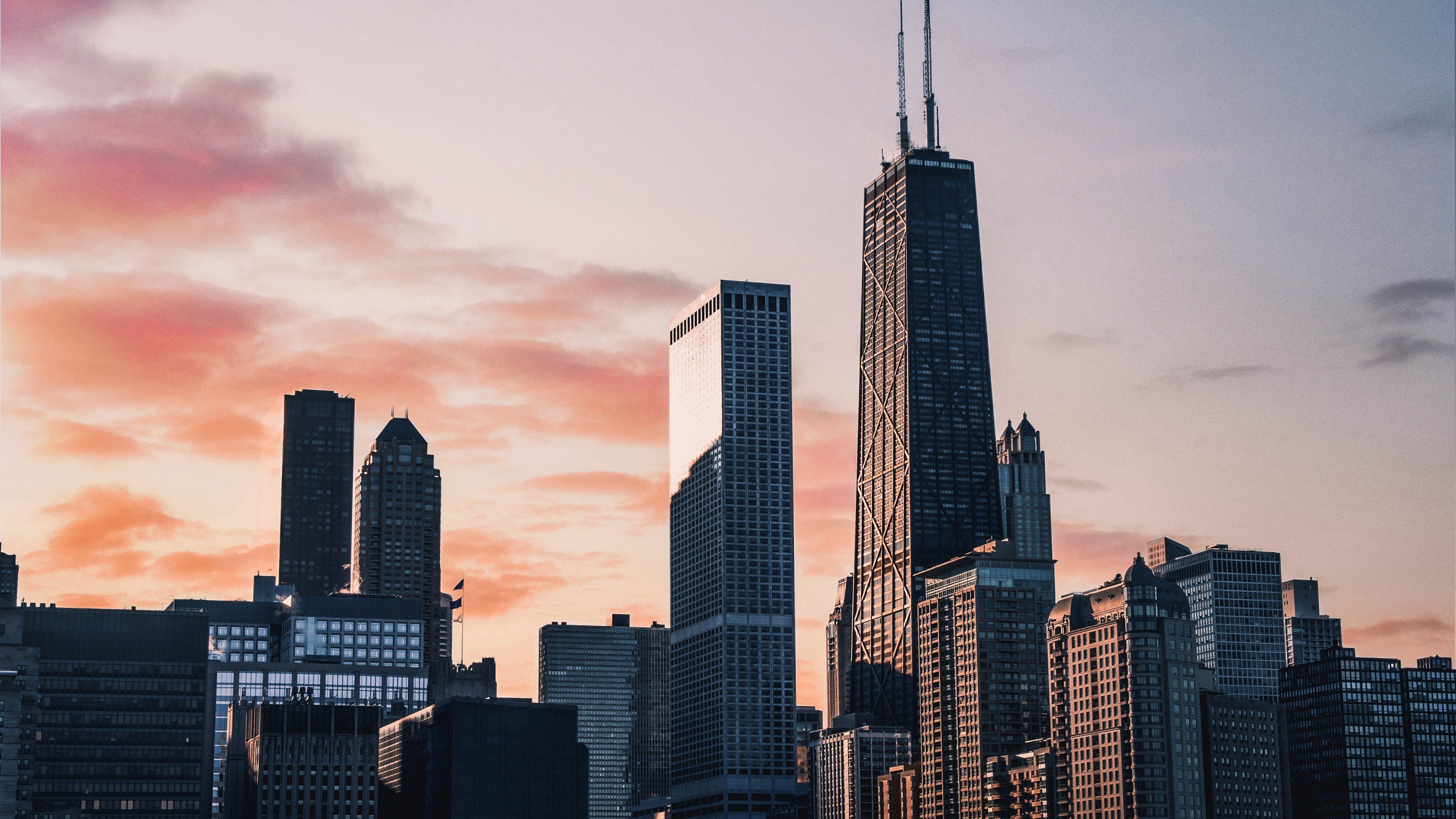 3840x2160 Nature City Sunset Skyscraper Building