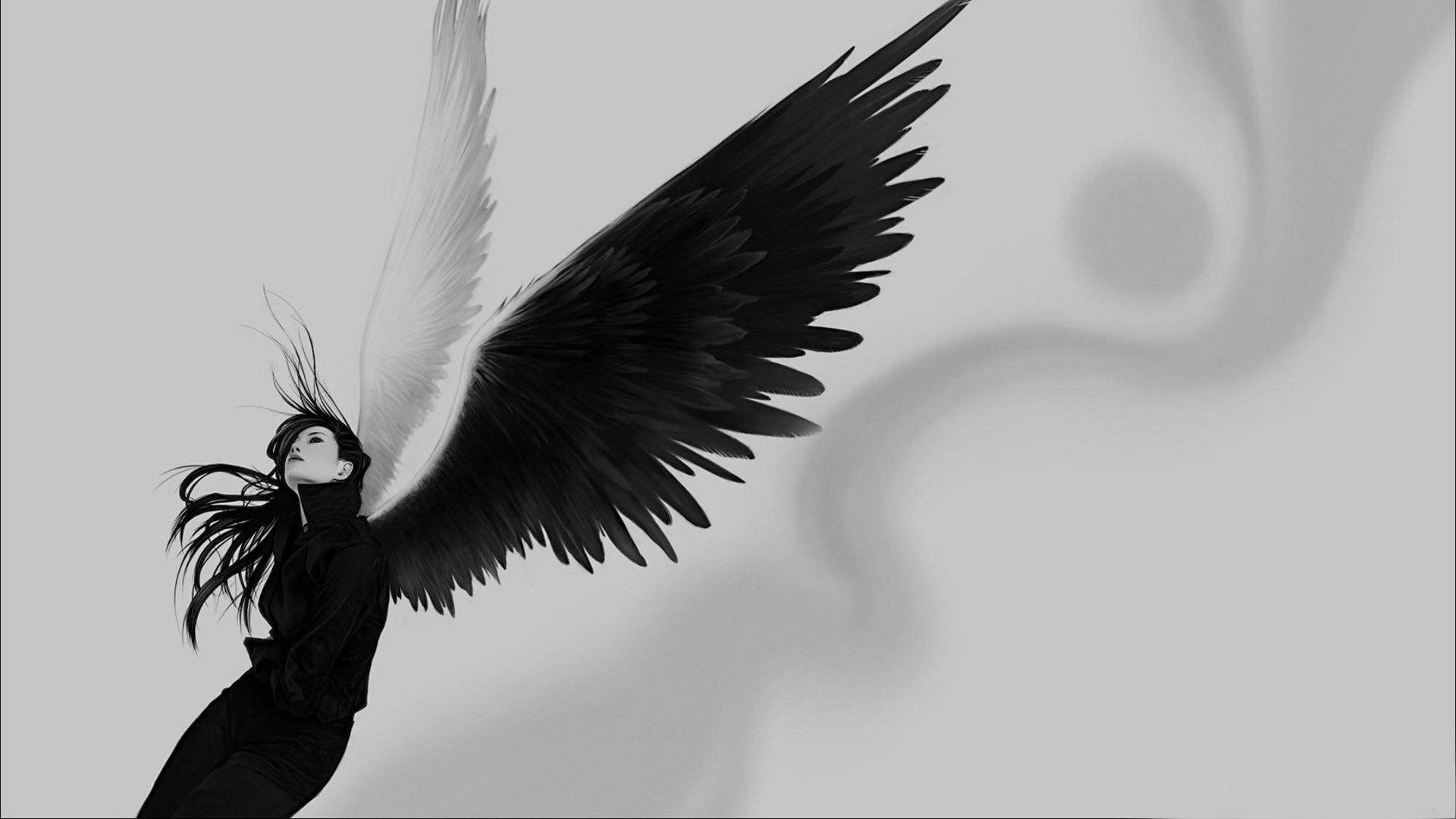 1920x1080 Anime Angel Wings Wallpaper Black And White HD Mac Apple
