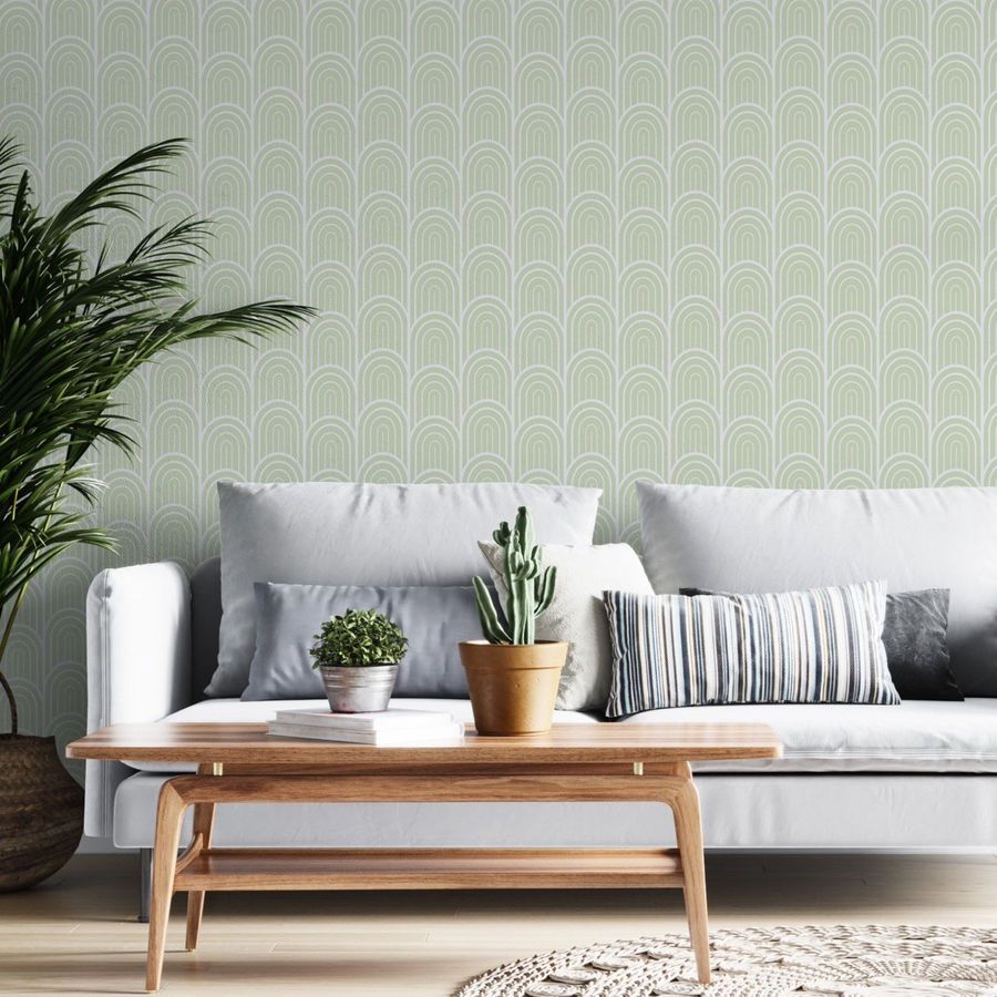 900x900 Sage Green Art Deco Wallpaper