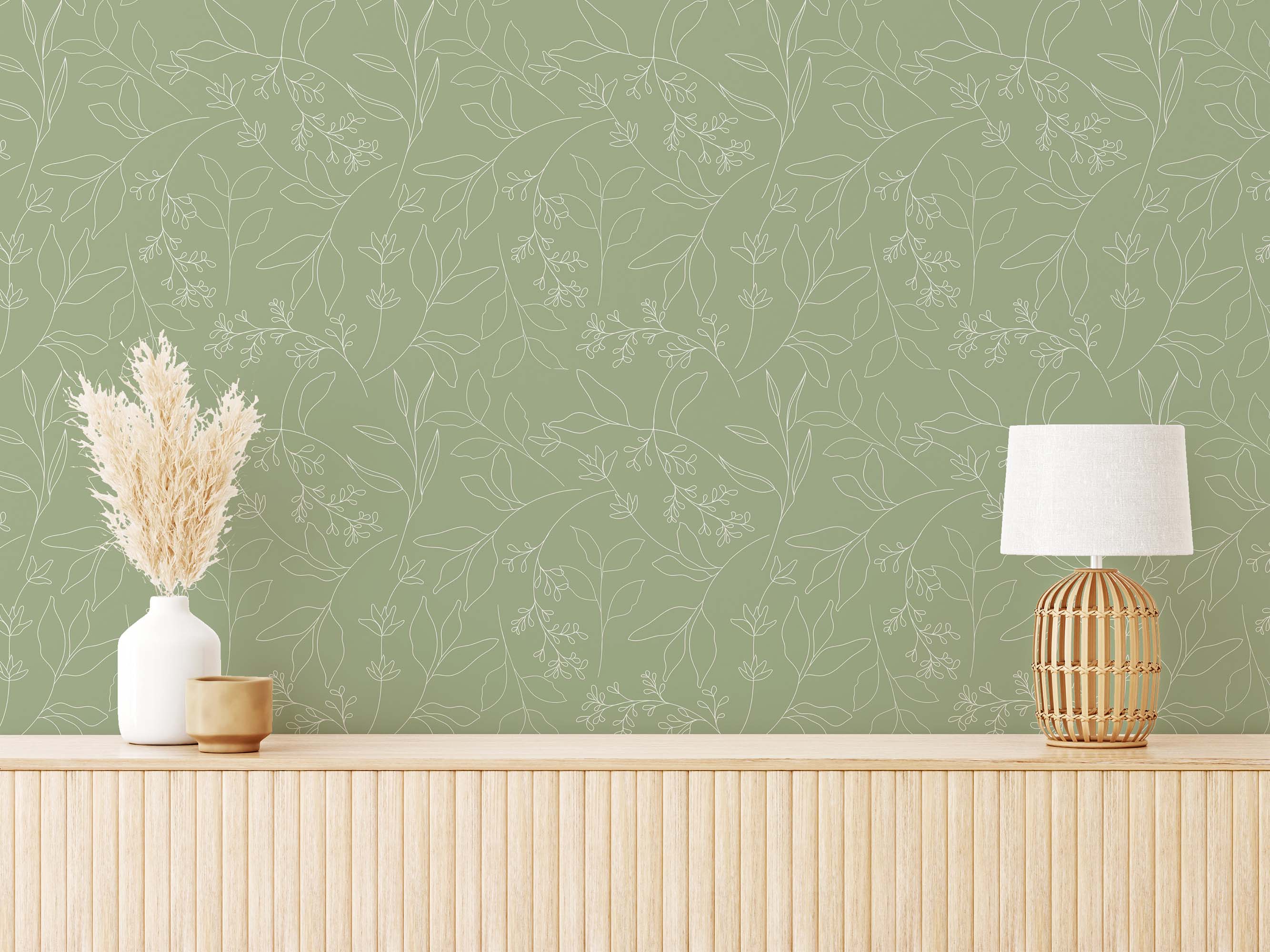2667x2000 Sage Green Leaf Peel And Stick Wallpaper Sample′′x19′′, PVC Free