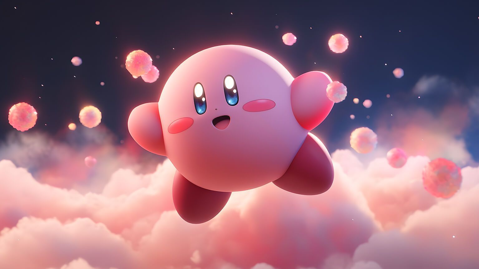 1536x864 Cute Kirby & Clouds Desktop Wallpaper