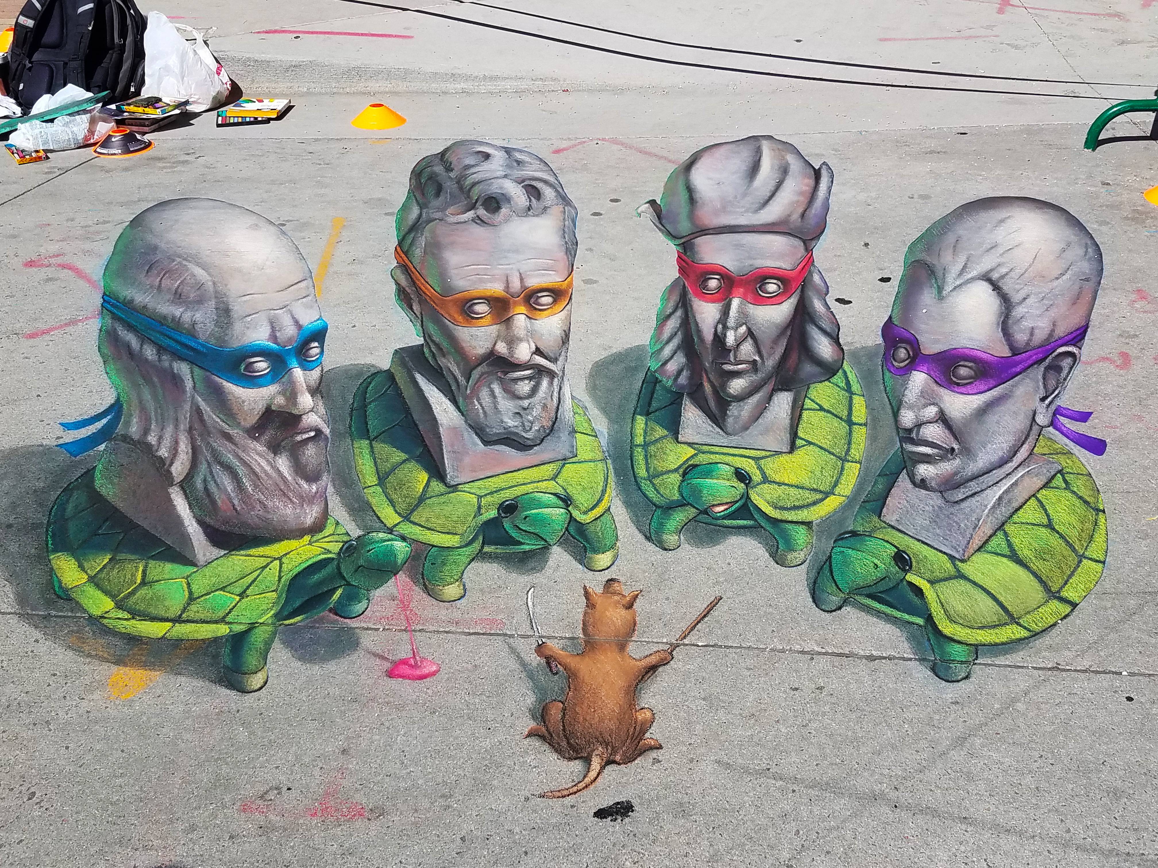 4032x3024 I made this Renaissance Ninja Turtles chalk art at a festival this