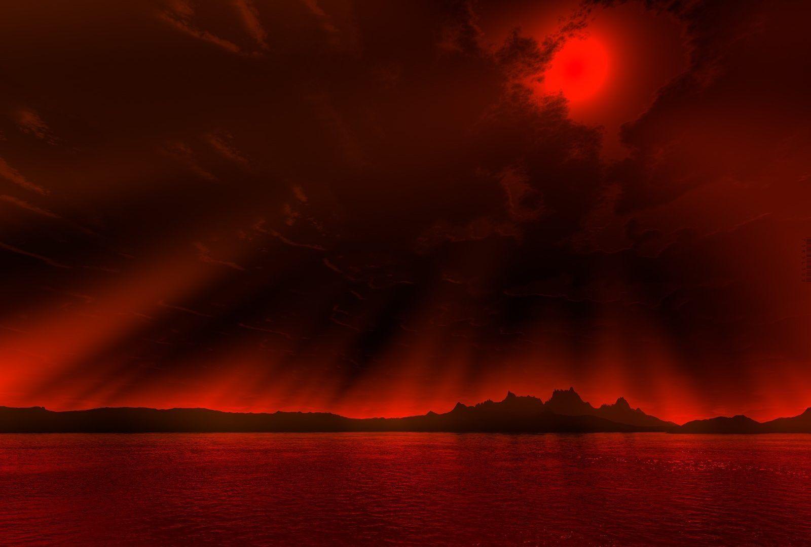 1600x1080 Sun Beach Clouds Crimson Red Dark Water Sky Wallpaper