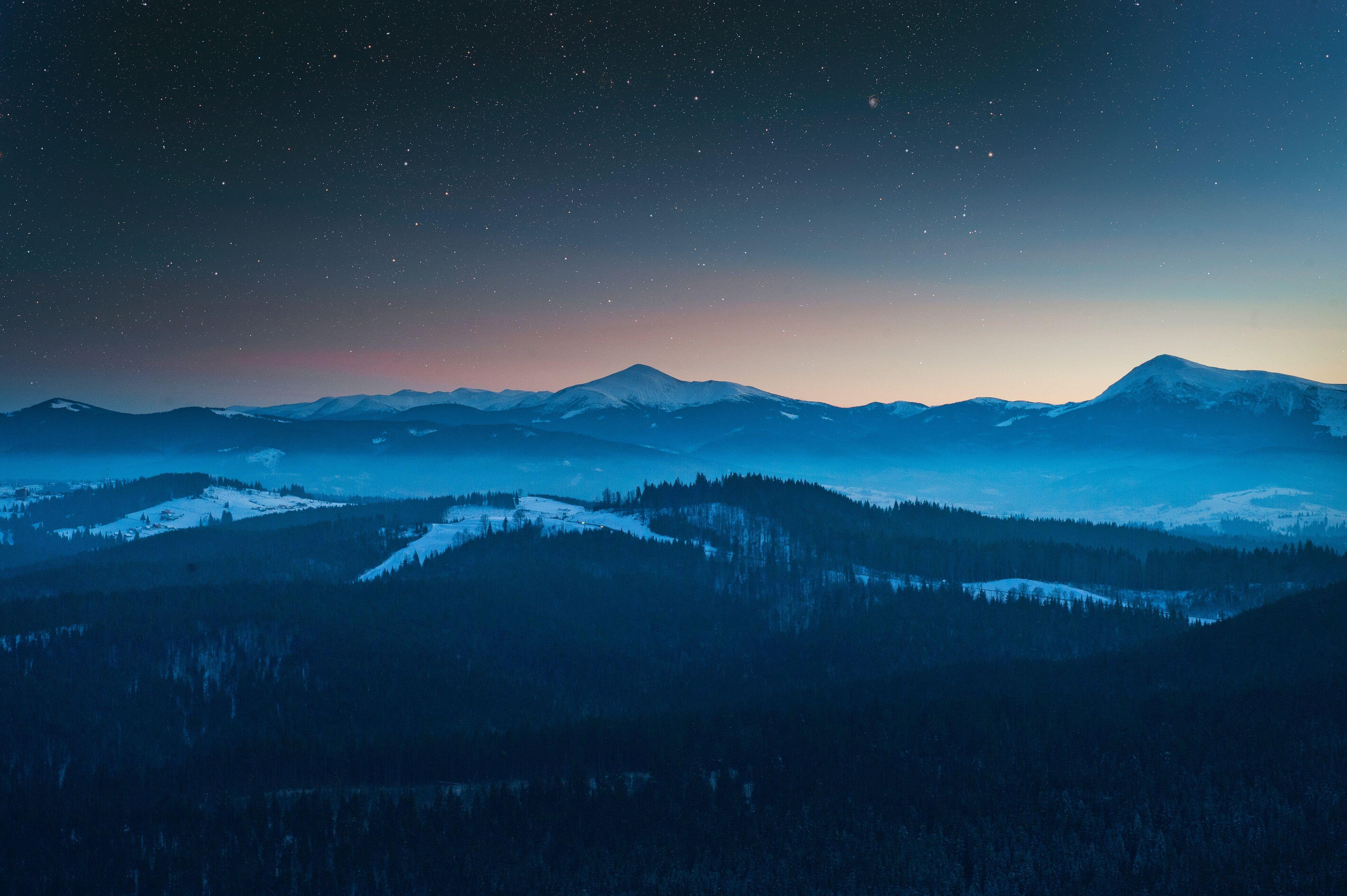 4256x2832 Starry Night Sky Evening Blue Landscape 4k, HD Nature, 4k