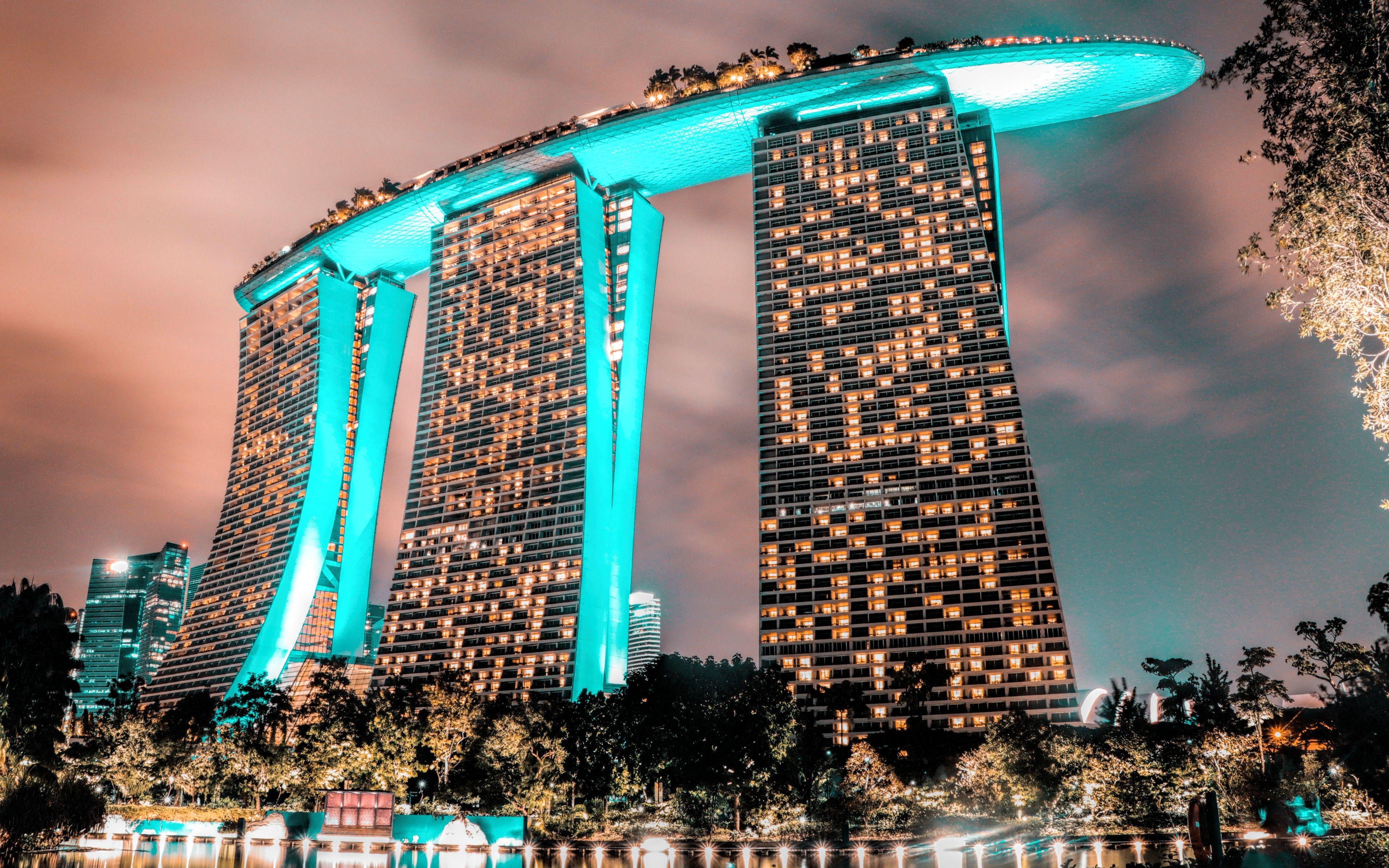 3840x2400 Download wallpaper Marina Bay Sands Hotel, Singapore