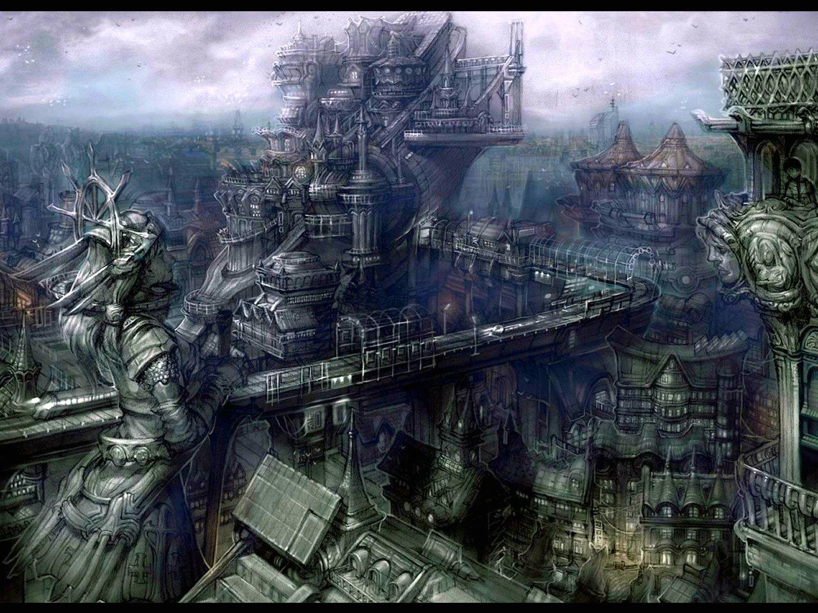 1600x1200 A Gothic City Night Wallpaper