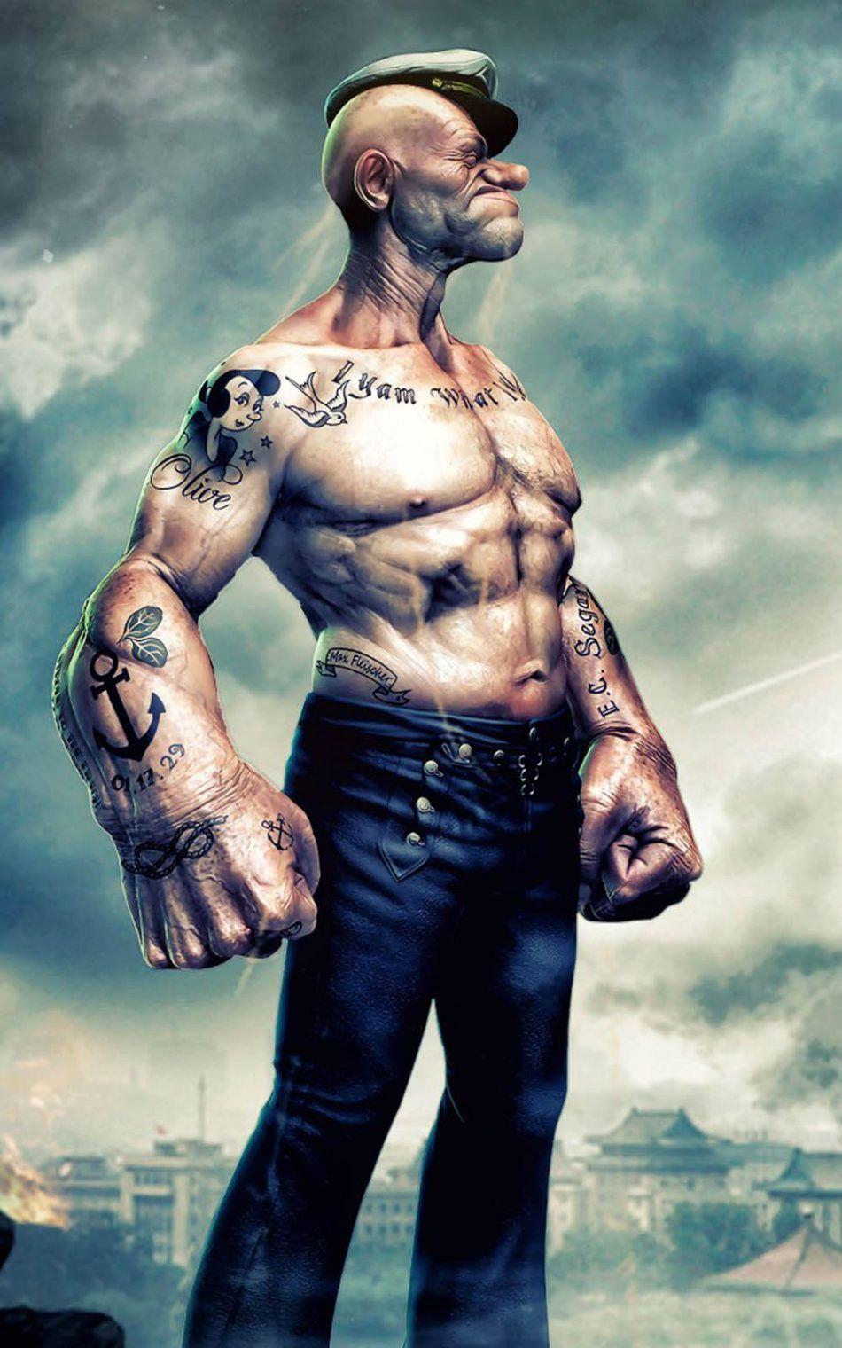 950x1520 Download Popeye Muscular Artwork Free Pure 4K Ultra HD