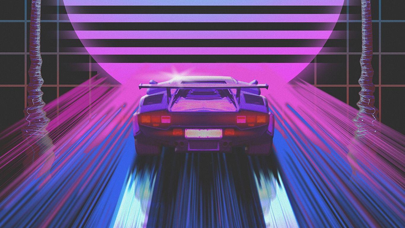 1366x768 Download wallpaper 1366x768 car, retro, art, 80s, neon tablet
