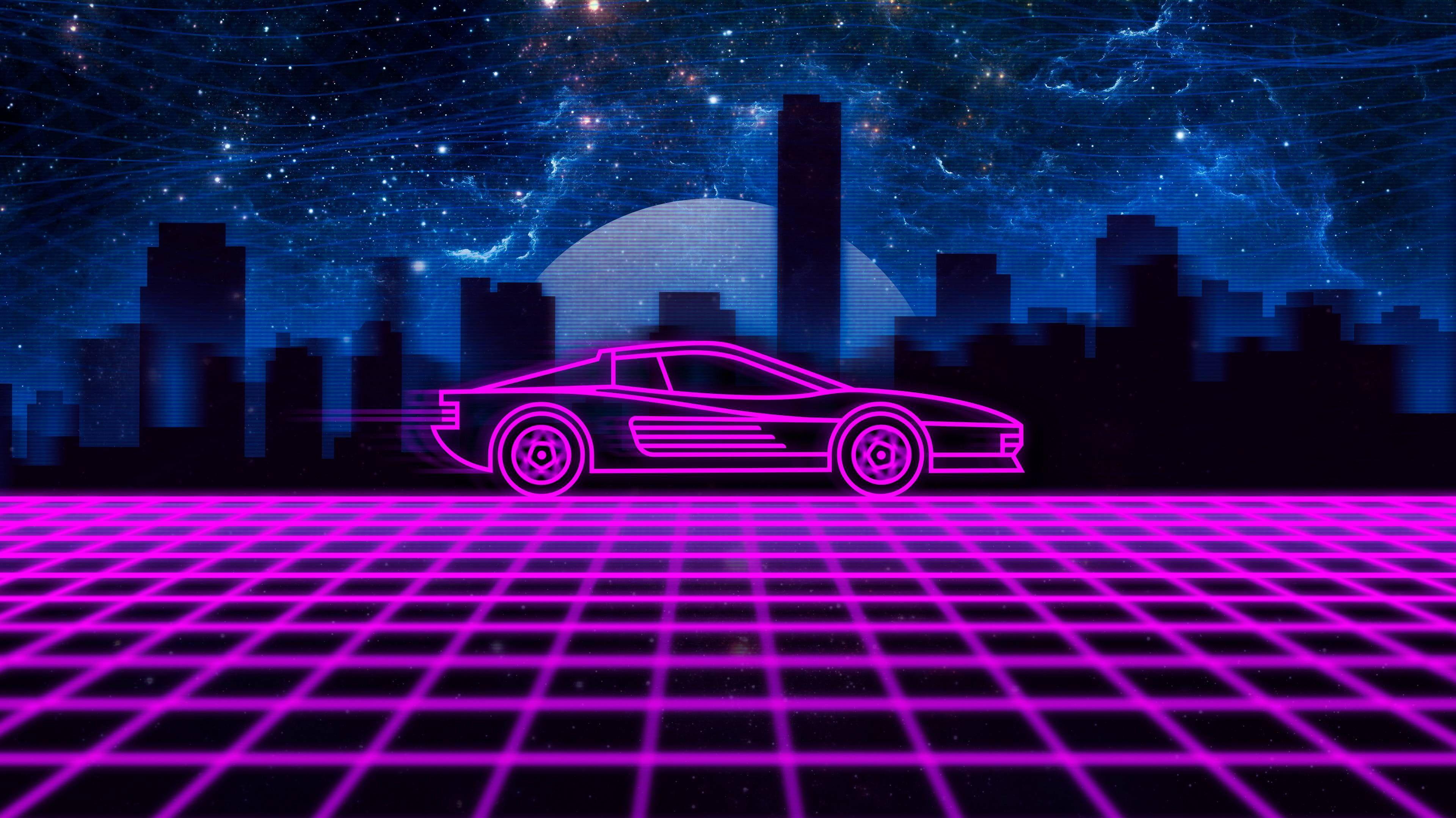 80s Retro Neon Car Dual Wallpaper