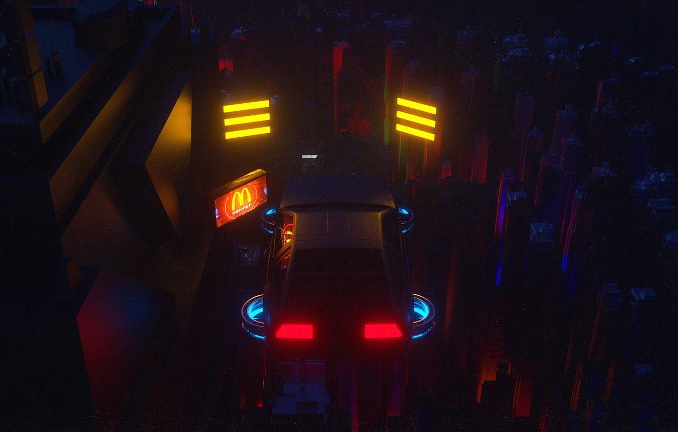 1332x850 Wallpaper Auto, Night, The city, Future, Machine, Flight