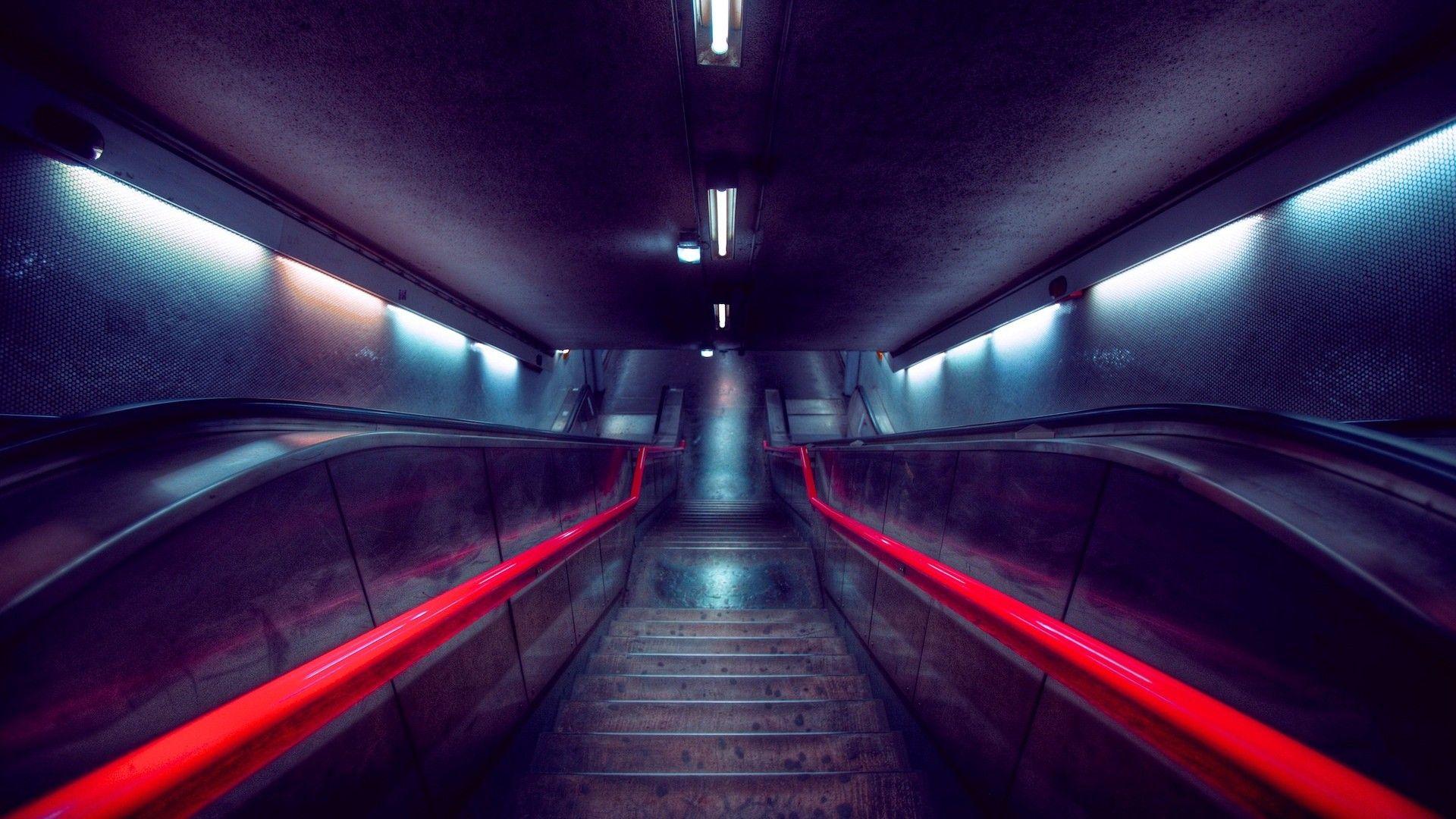 1920x1080 light, floor, cityscapes, dark, wall, wet, stairways, metro