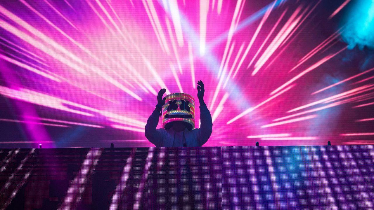 1280x720 Wallpaper Marshmello, Neon lights, 4K, Music