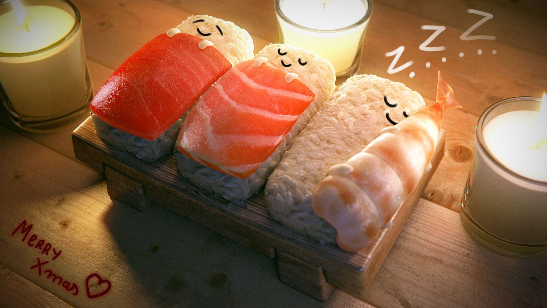 1920x1080 Wallpaper: Christmas Sushi, Concept art, Illustrations