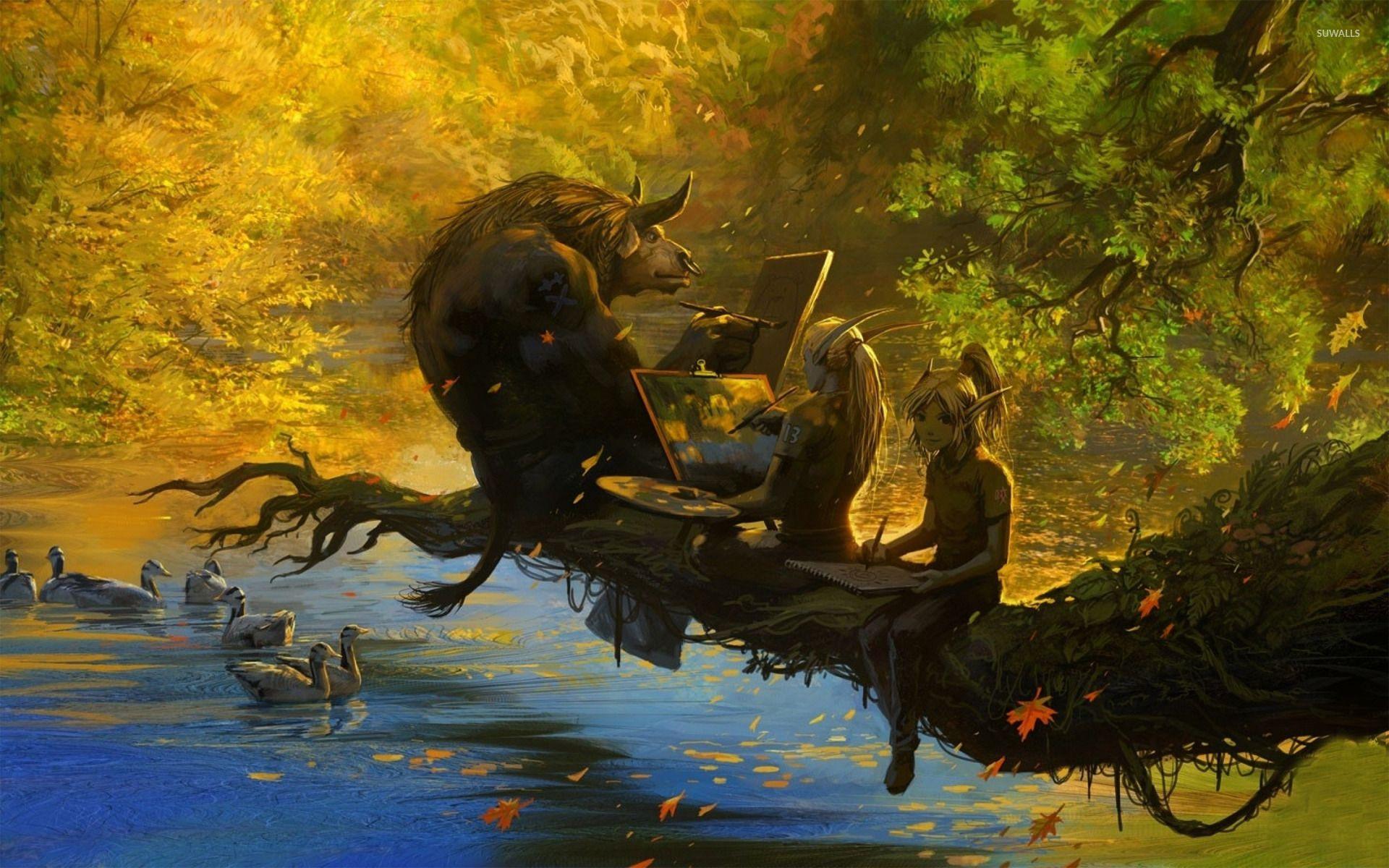 1920x1200 Minotaur and elves painting wallpaper wallpaper