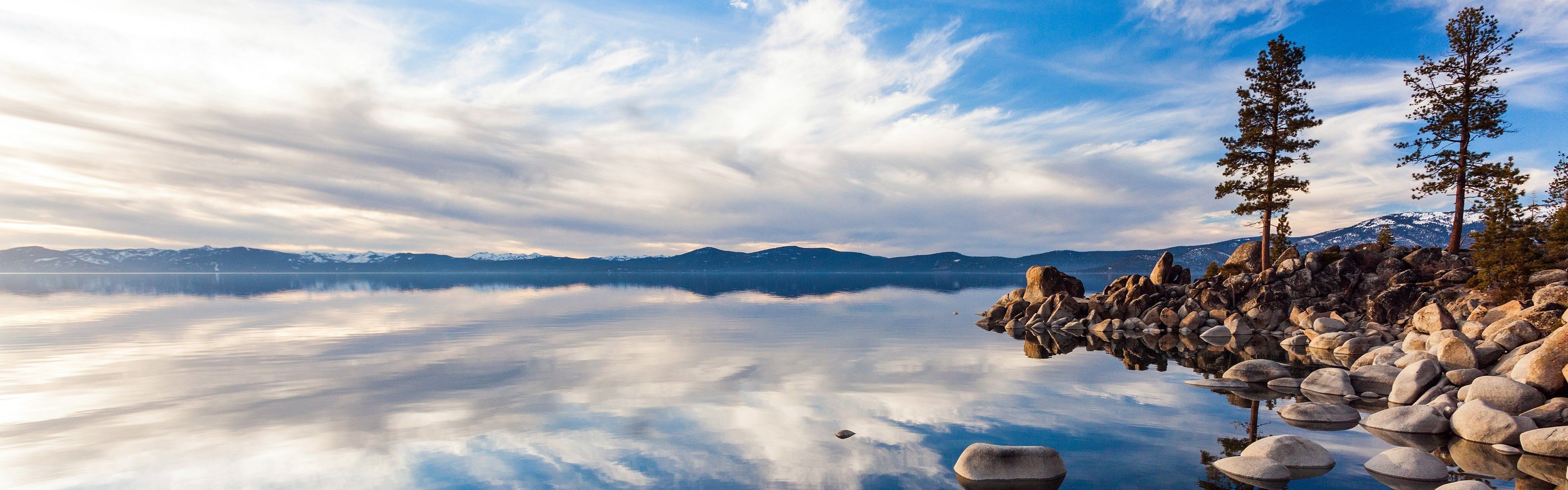 3840x1200 HD wallpaper: landscape, lake, clouds