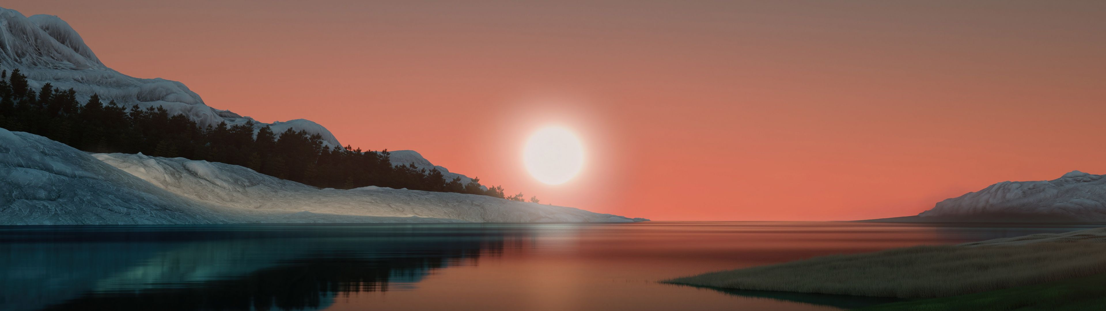 3840x1080 Windows 11 Wallpaper 4K, Sunset