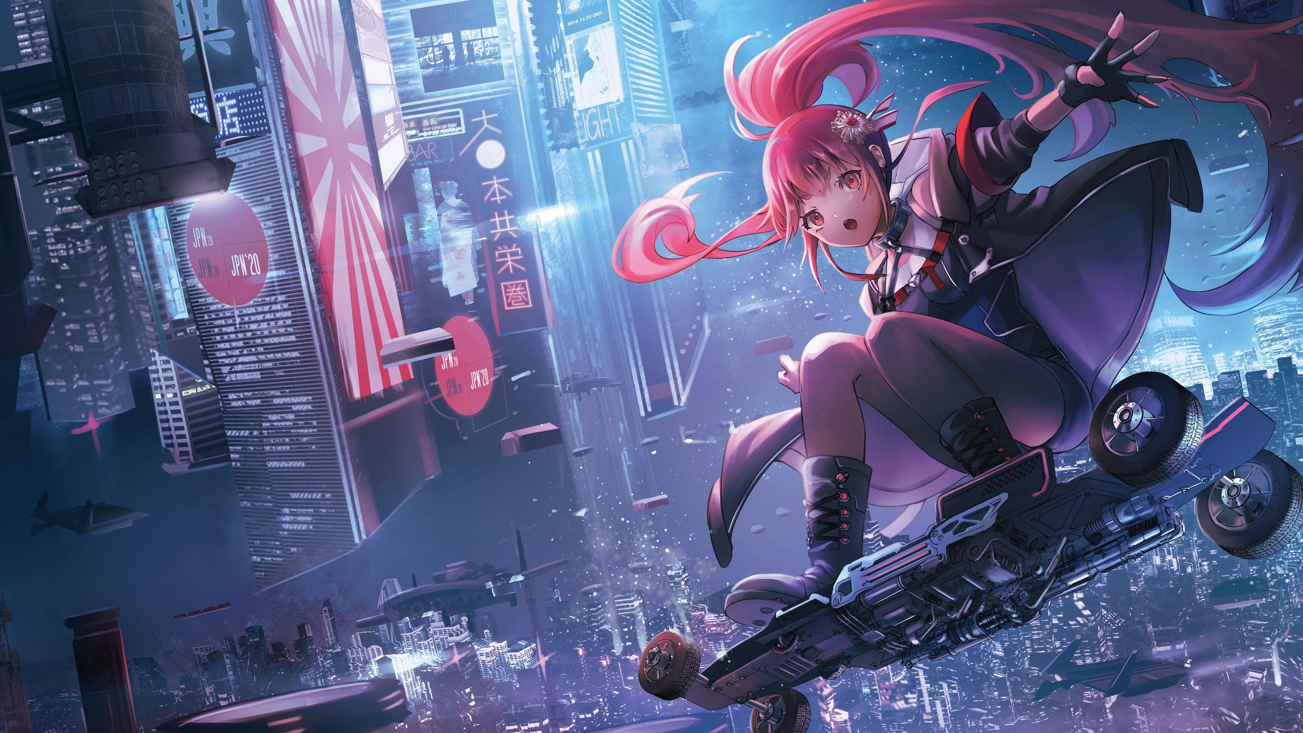 2560x1440 Anime Girl On Skateboard