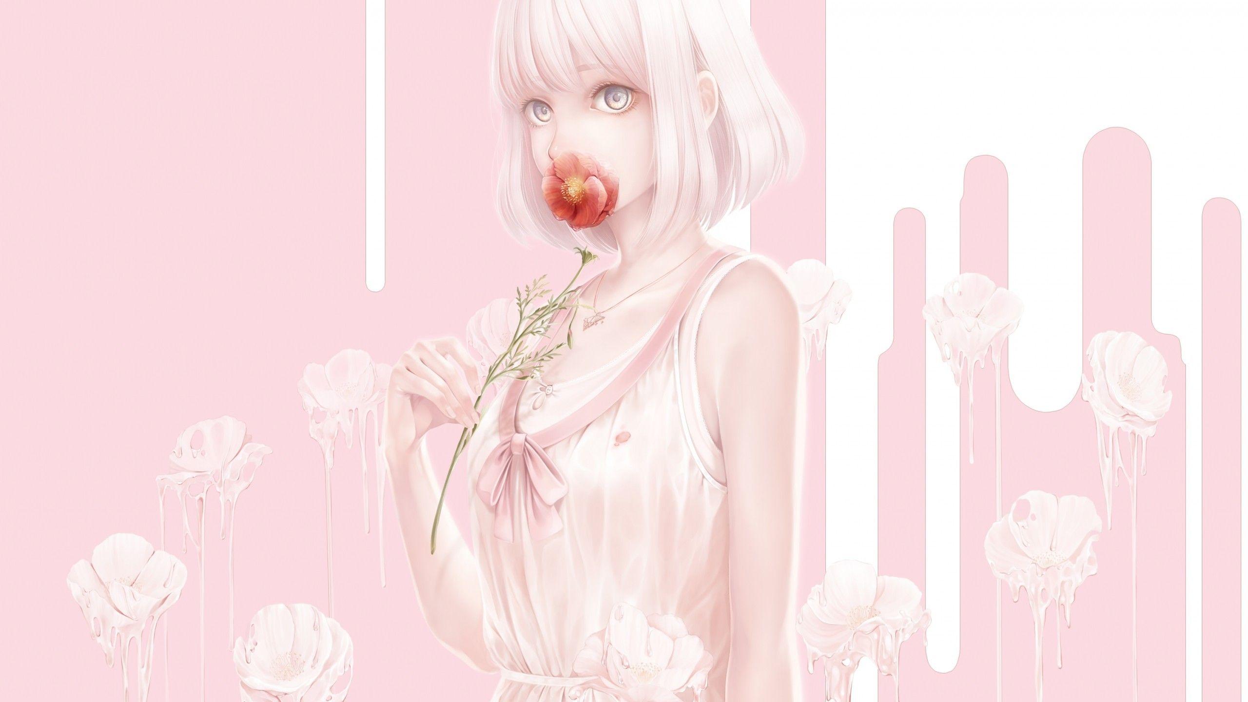 2560x1440 Cute pastel pink anime girl. wallpaper [2560x1440]
