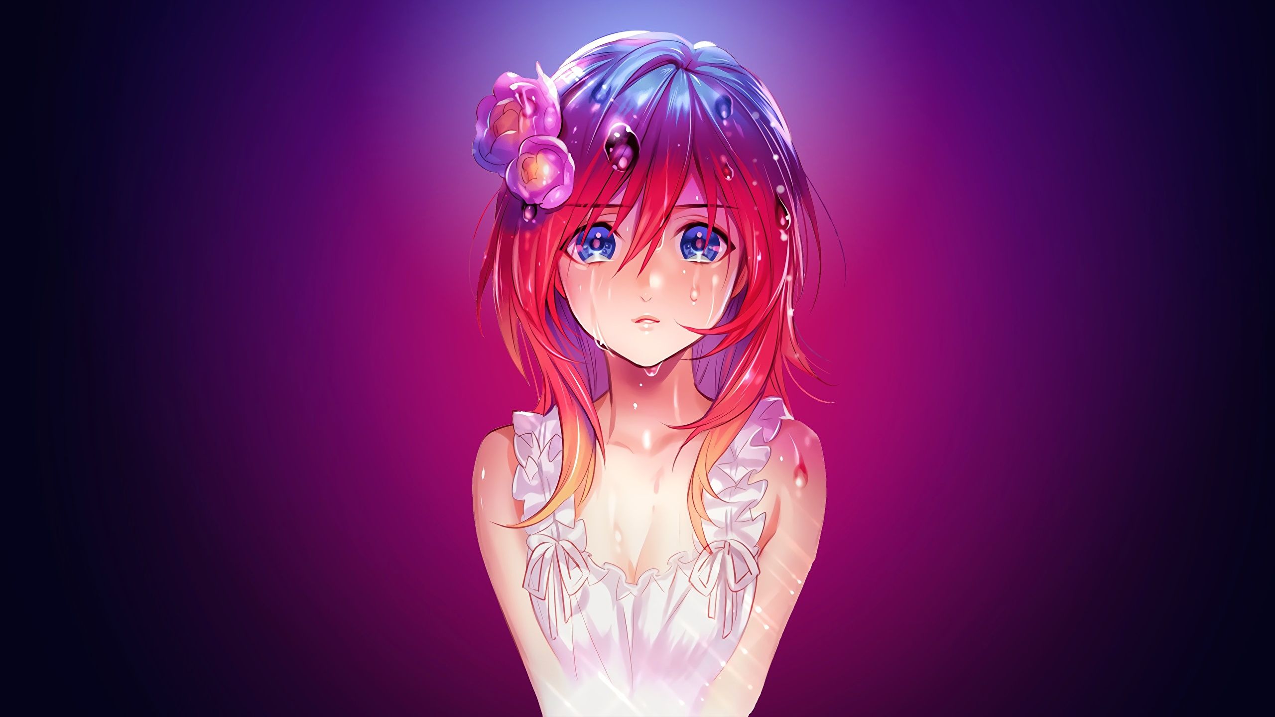 2560x1440 Image Redhead girl sad pretty Anime