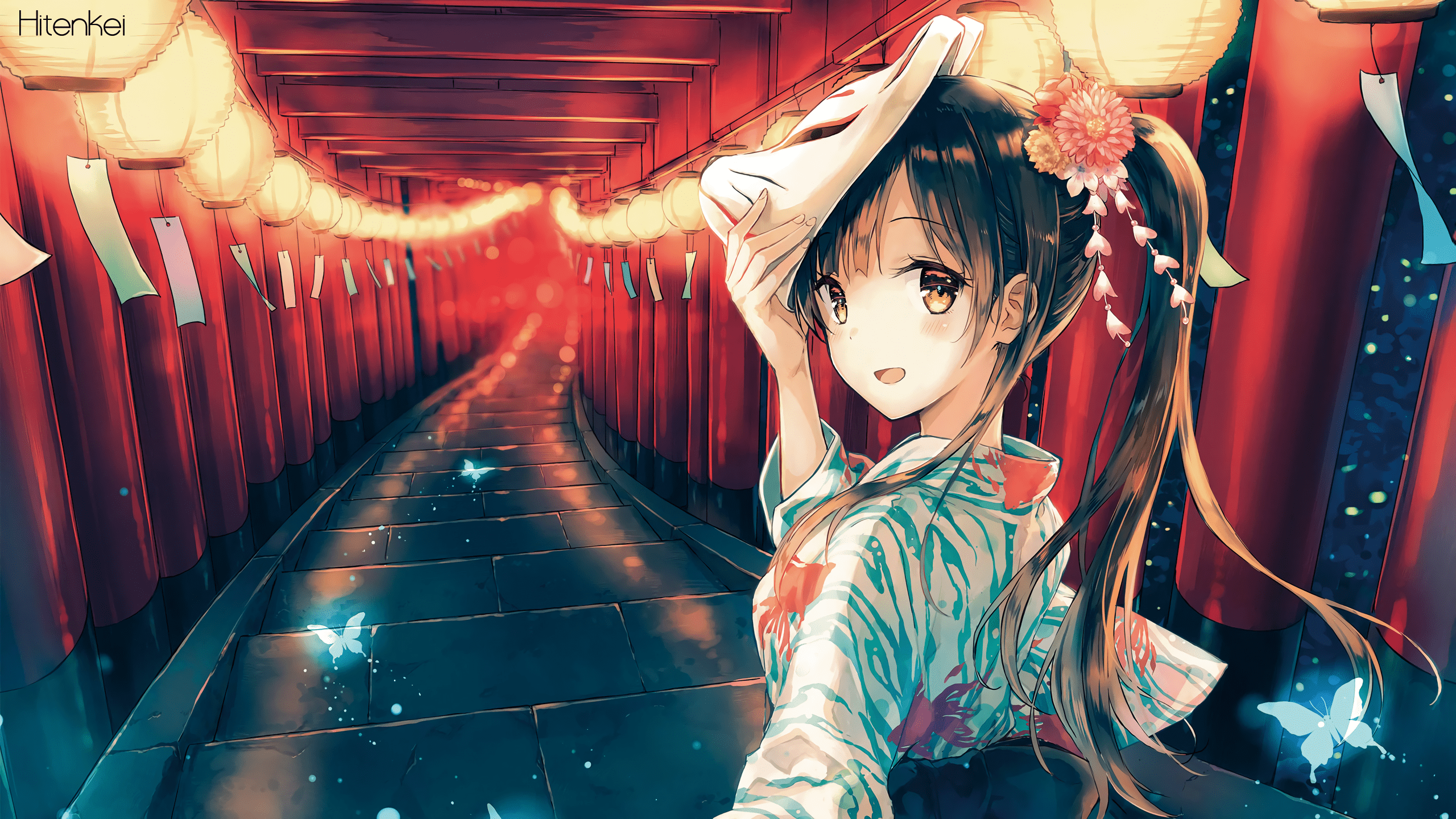 2560x1440 Anime, Girl, Mask, Original
