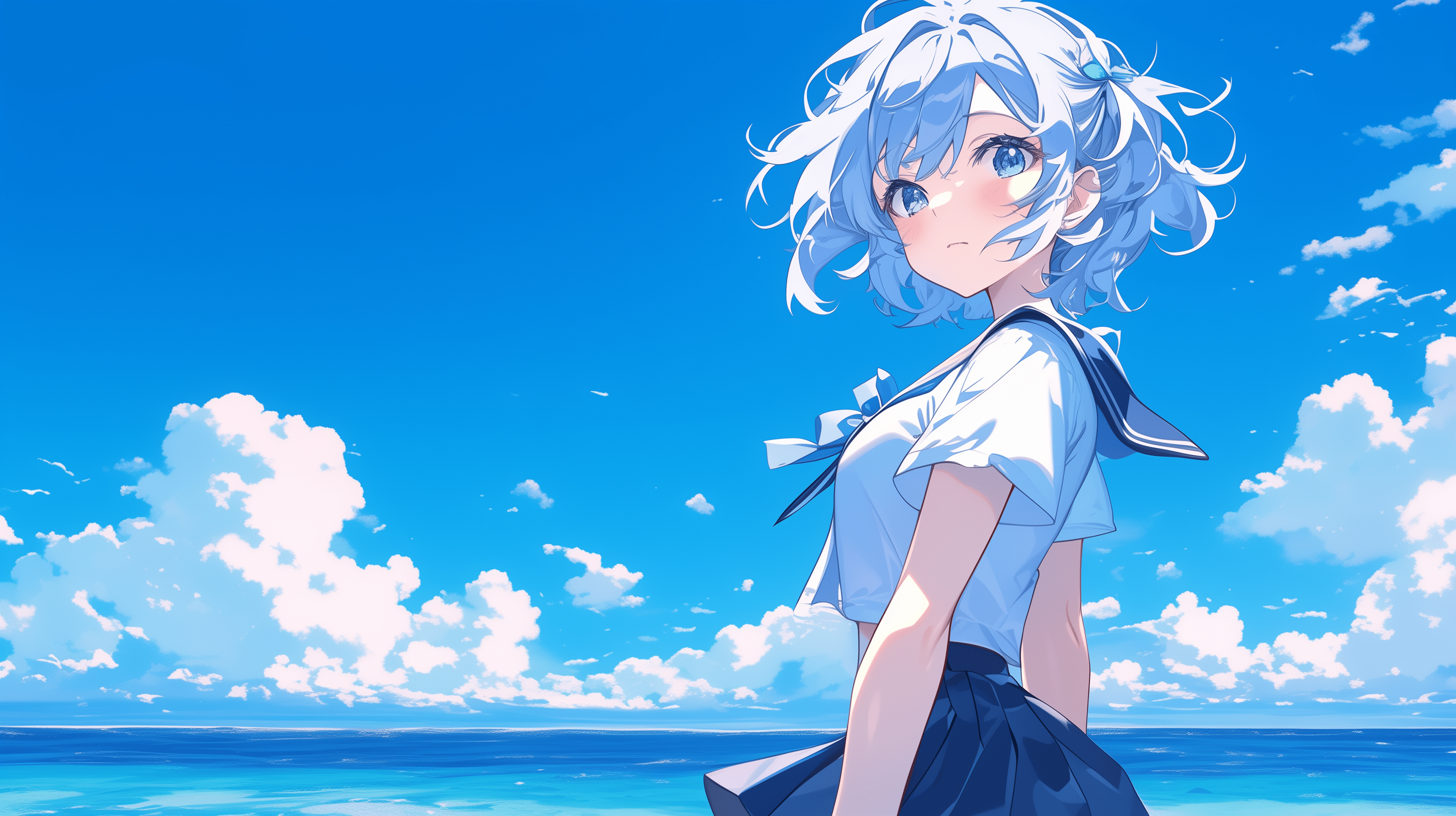 2912x1632 Blue Haired Anime Girl HD Wallpaper