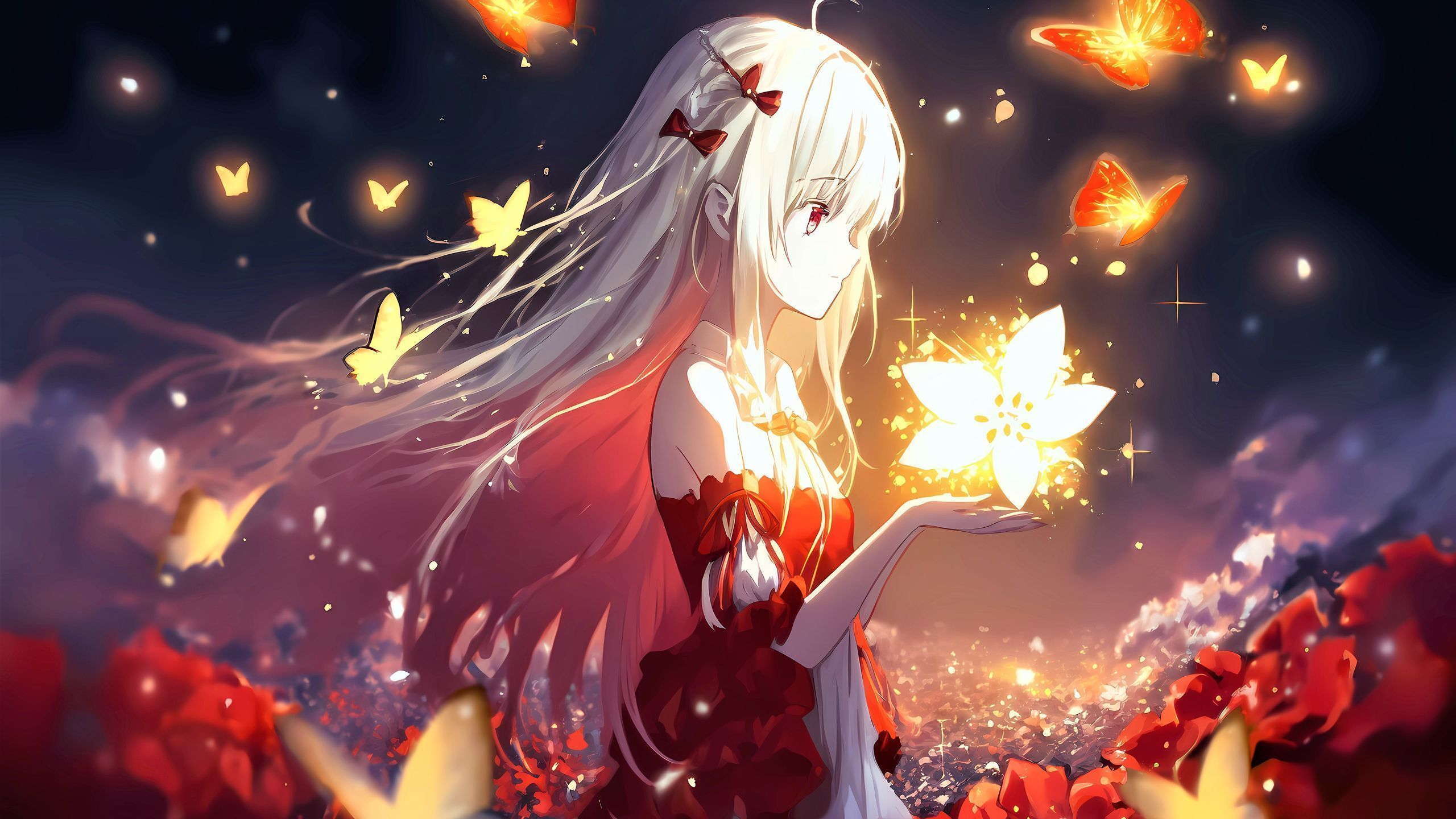 2560x1440 Download Anime girl, Butterflies, Young