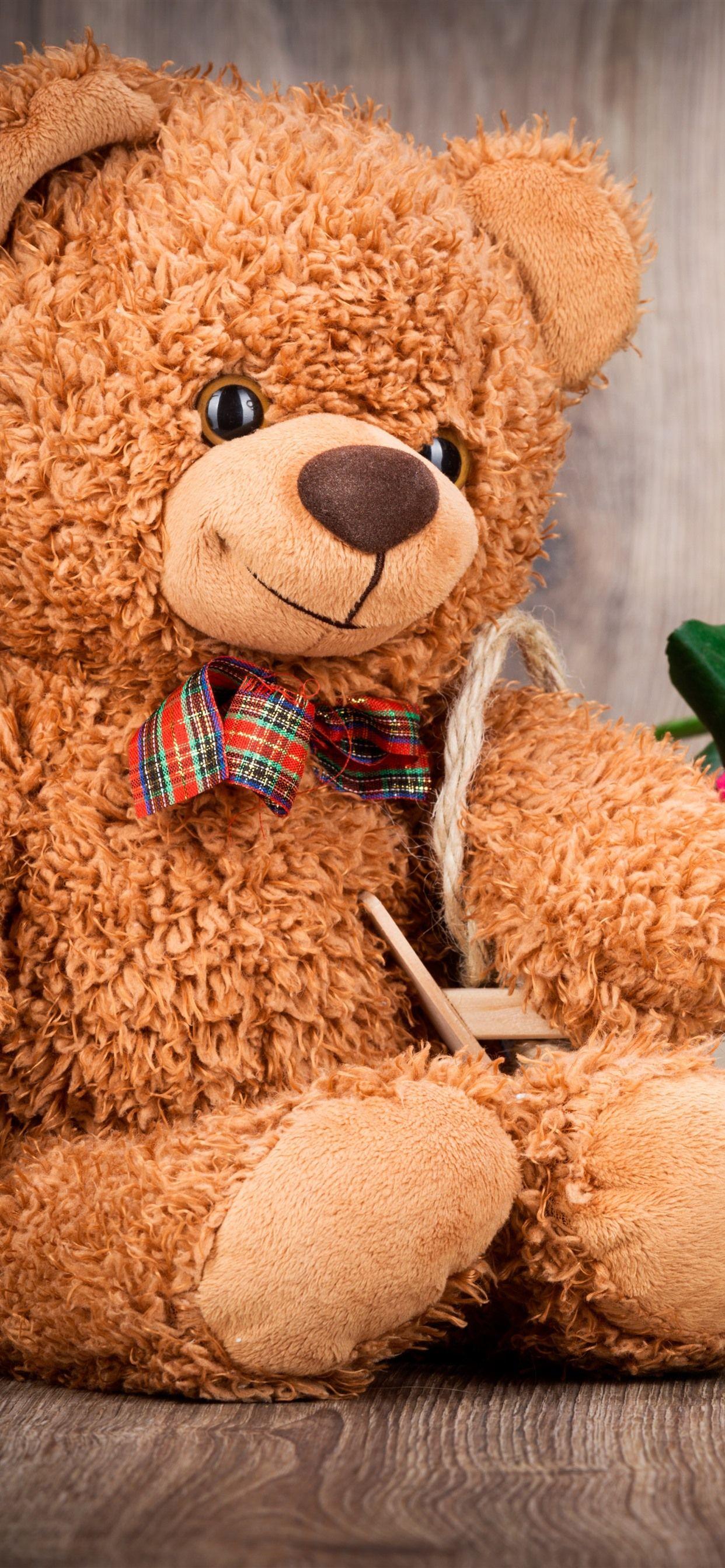 1242x2688 Teddy bear and colorful roses, romantic 1242x2688 iPhone XS