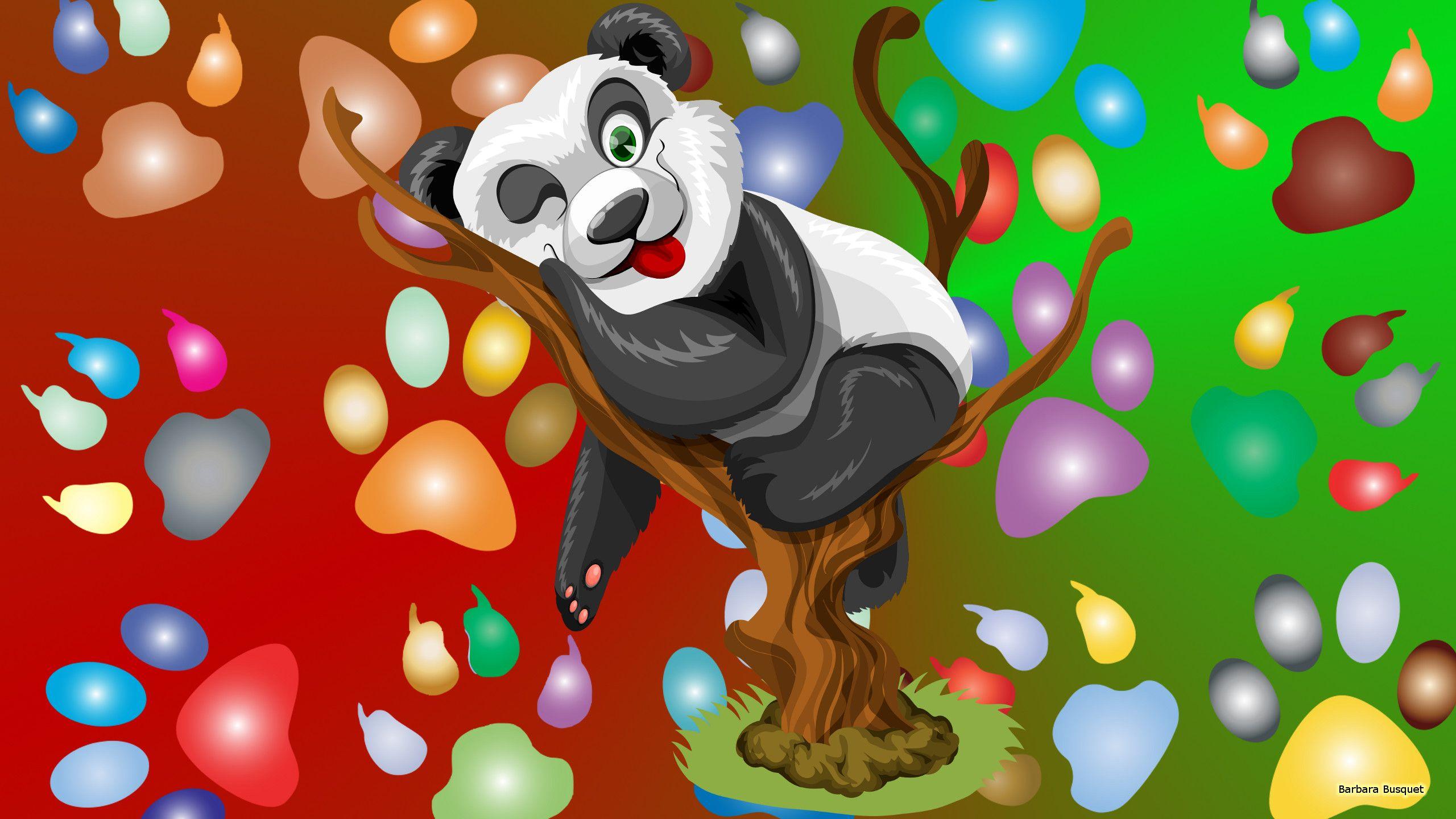 2560x1440 Panda bear in tree and paw prints. Barbaras HD Wallpaper