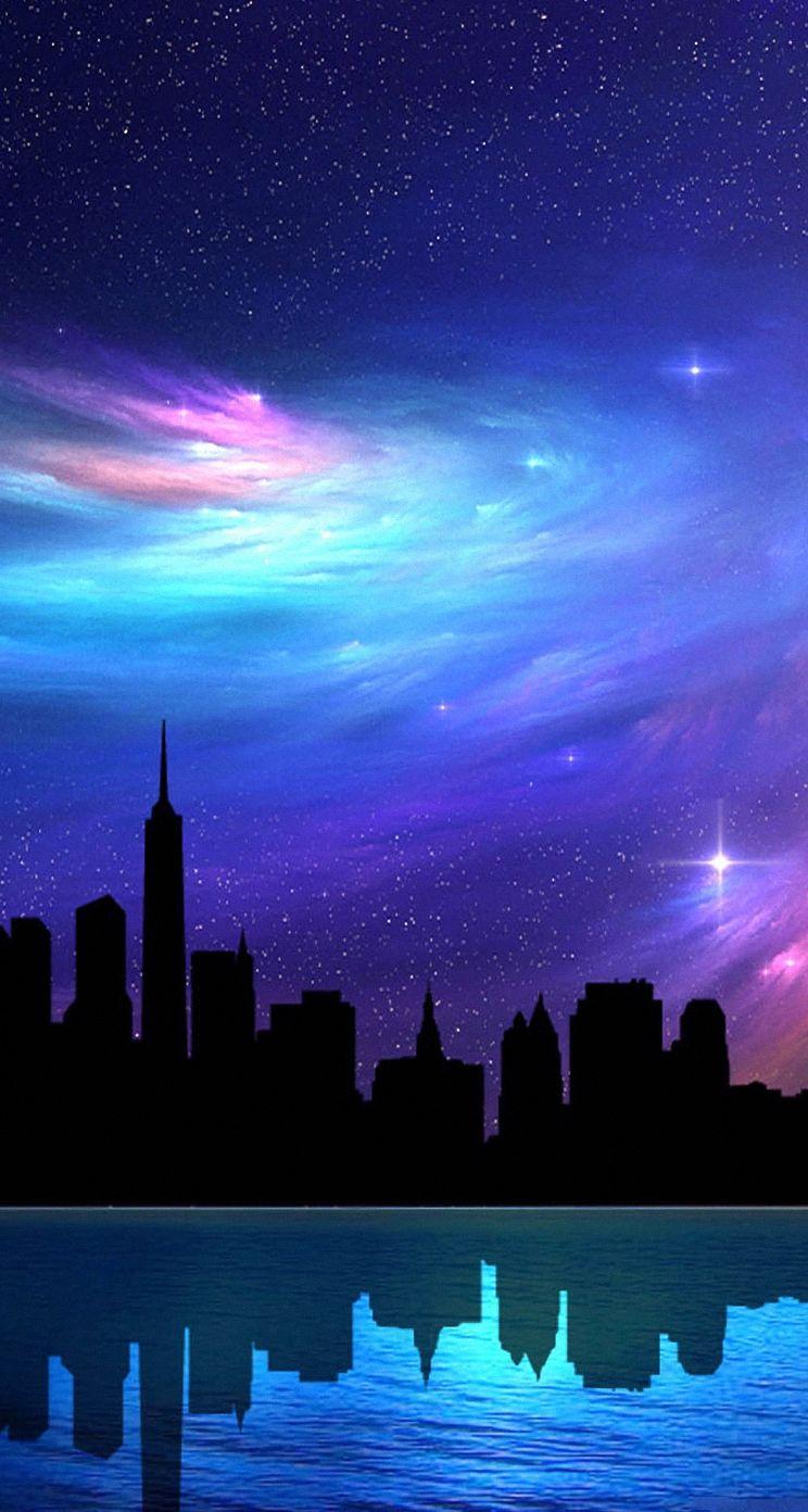 744x1392 Colorful Space Sky City iPhone 6s Wallpaper HD