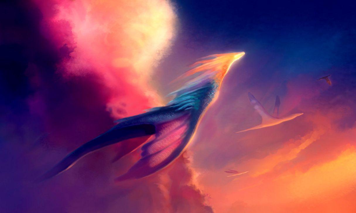 1216x728 Dreamy Fantasy Flying Dark Ice Dragon Wallpaper. Wallpaper