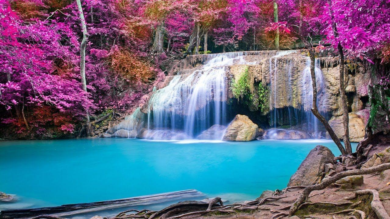 serene waterfall background
