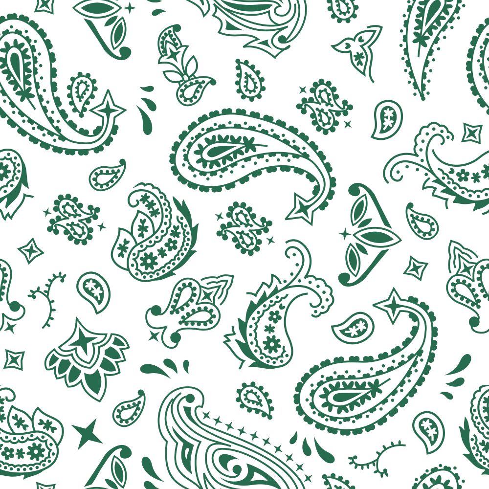 1000x1000 Bandana Fabric Green on White