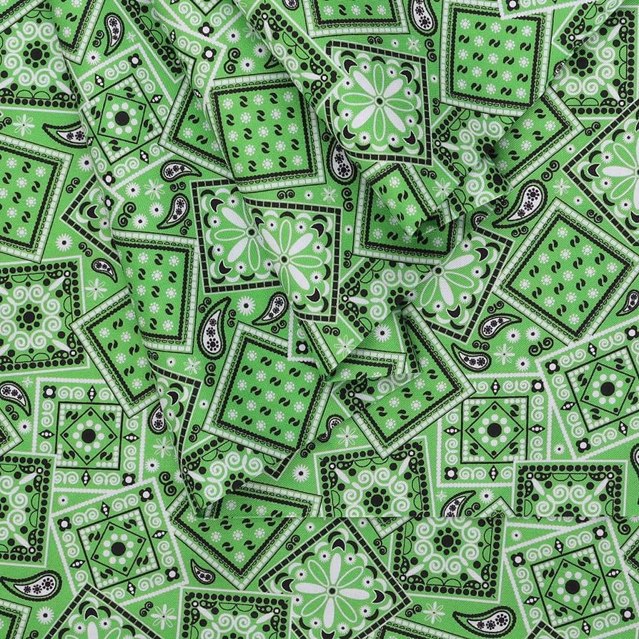 894x894 Mook Fabrics Cotton Bandana Bonanza, Green Cut