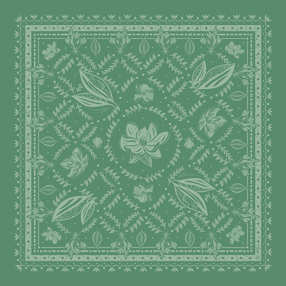1000x1000 Classic Magnolia Bandana, Green