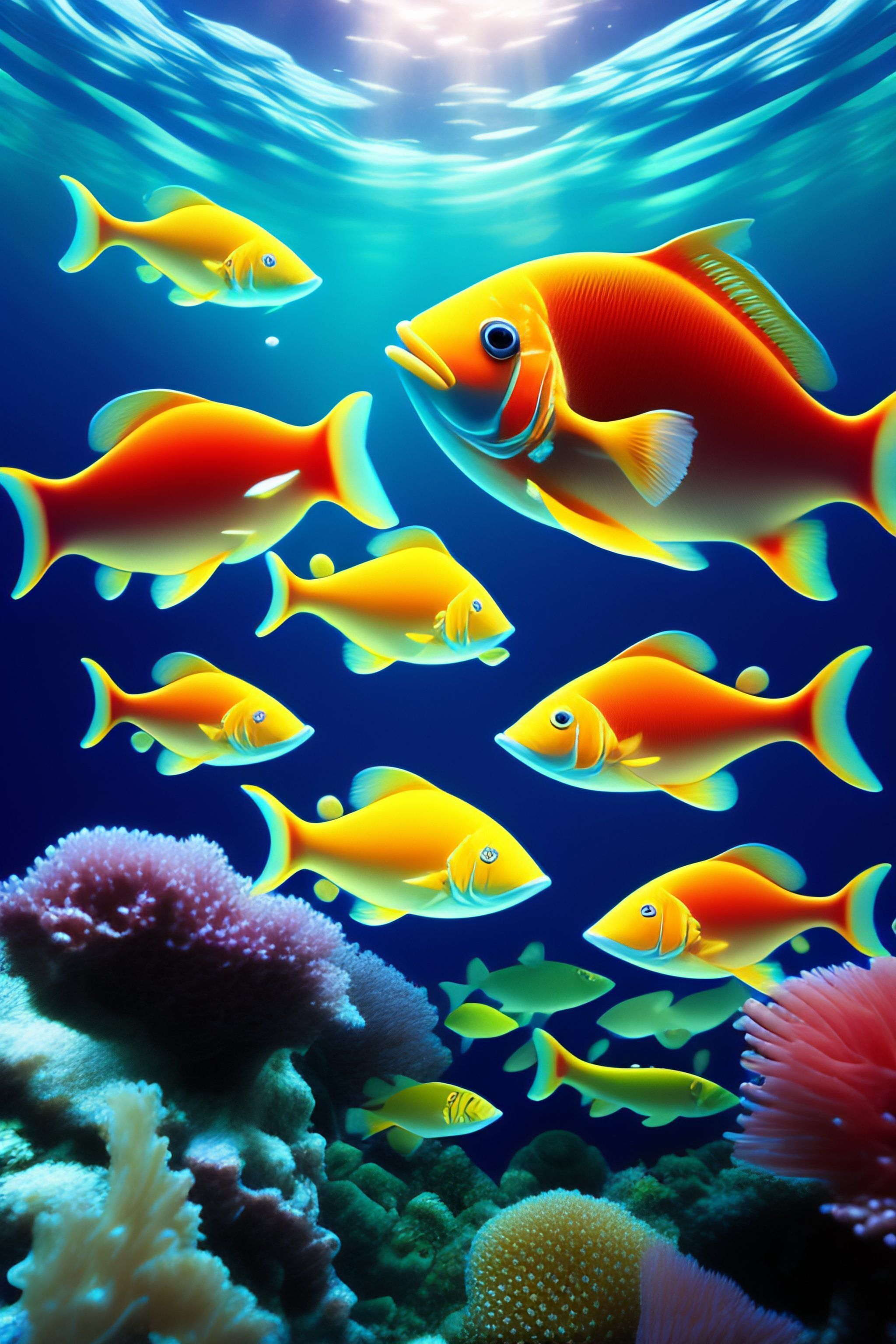 2048x3072 fish underwater deep blue ocean theme