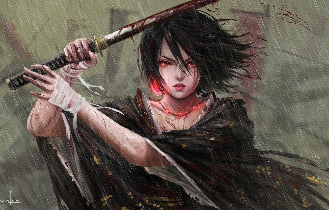 1332x850 Wallpaper Girl, Japan, Asian, Girl, Sword, Japan, Fantasy