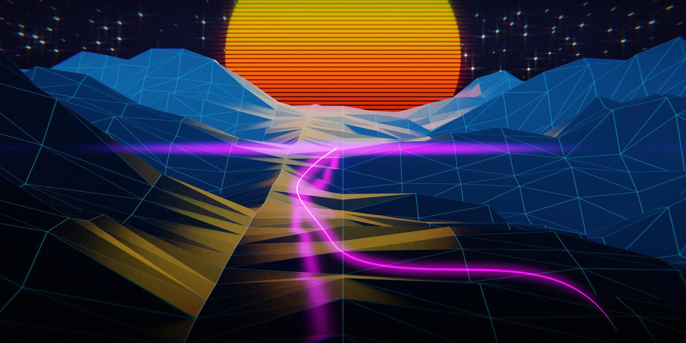 2400x1200 Download wallpaper The sun, Music, Wave