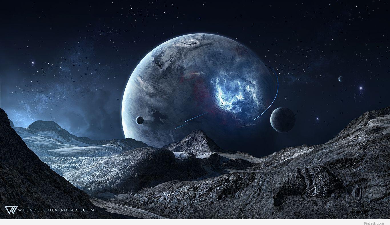 1366x788 Free download Blue Space Science Fiction Wallpaper in HD