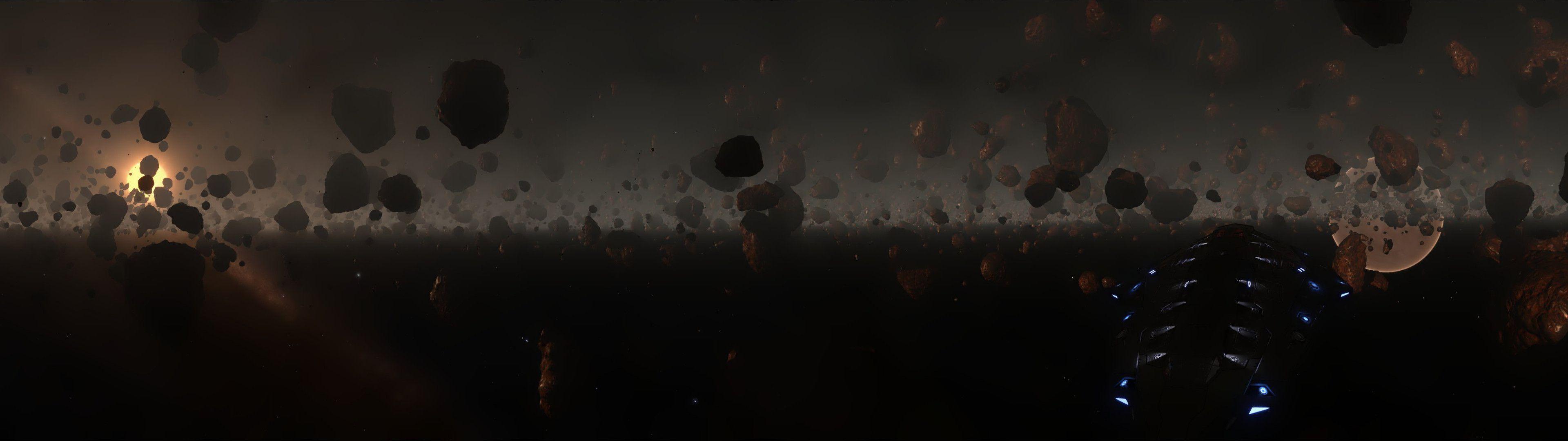 3840x1080 Elite: Dangerous asteroid wallpaper for 2x and 3x FullHD