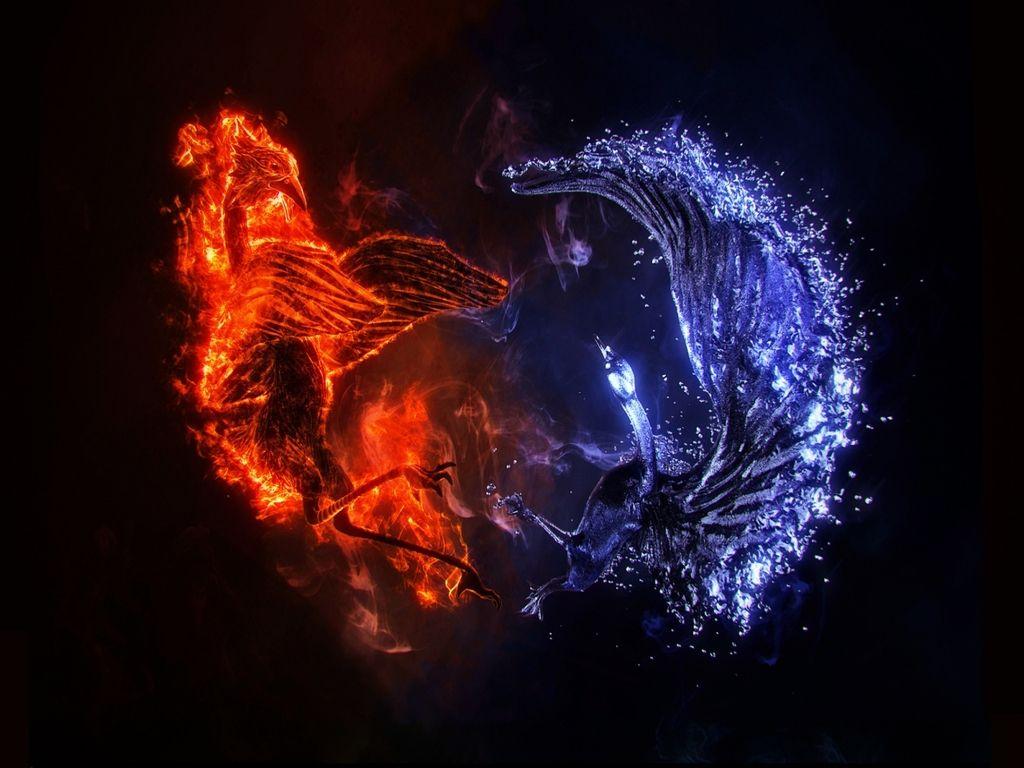 1024x768 Cool Fire and Ice Wallpaper