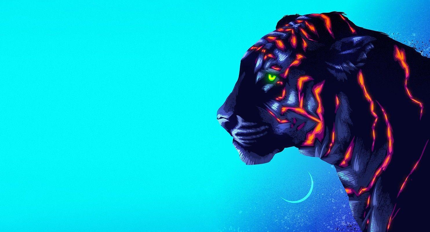 1484x800 Neon Tiger Art Free Wallpaper download Free Neon