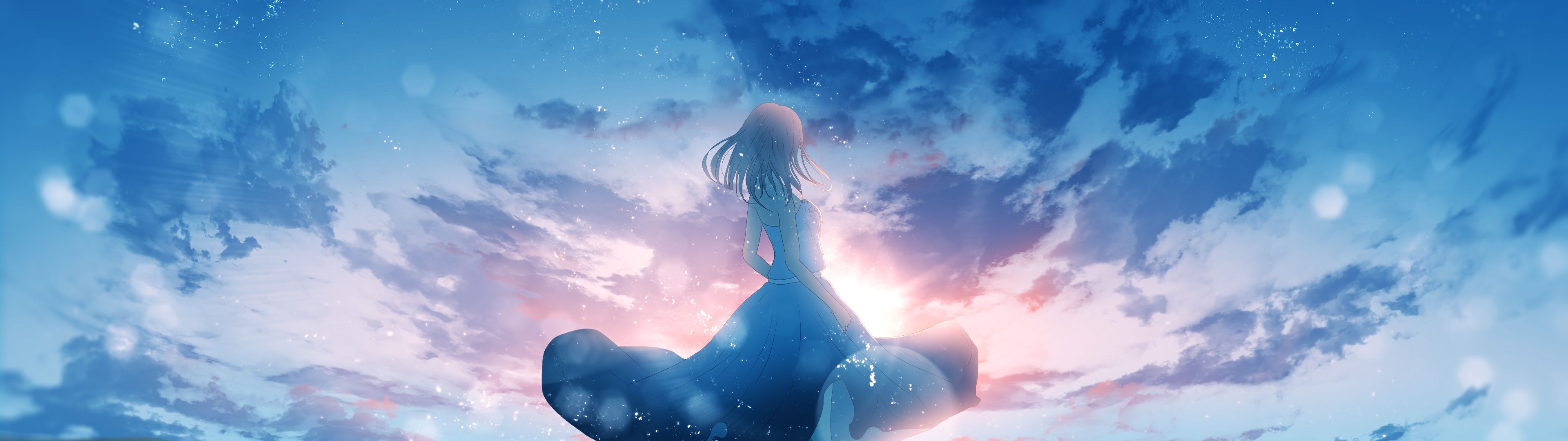 3840x1080 Anime girl Wallpaper 4K, Aesthetic, Dream, Happy girl