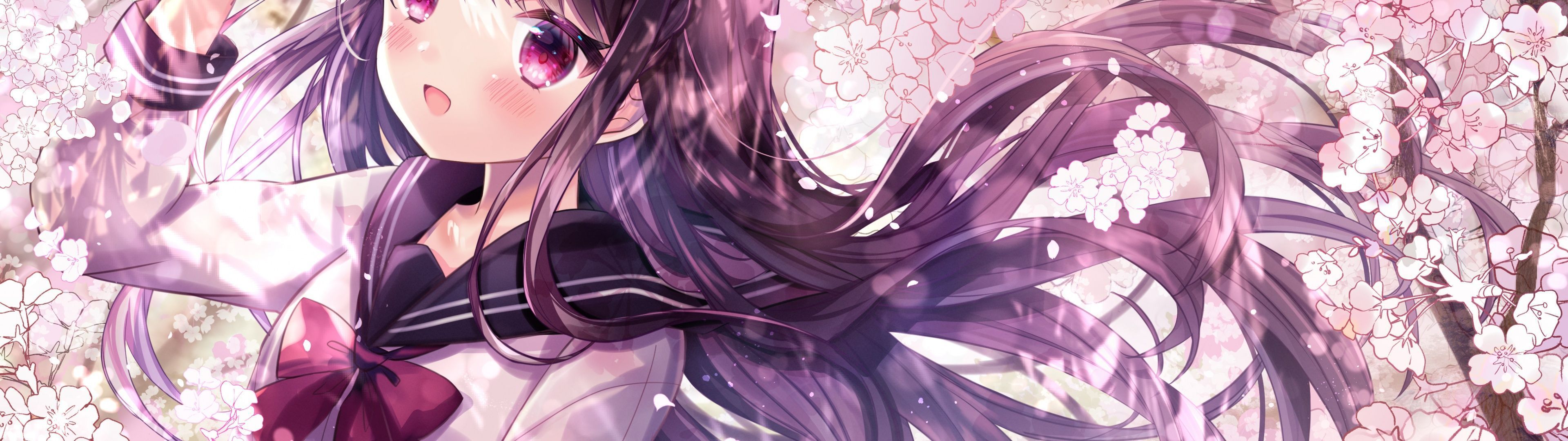 3840x1080 Anime girl Wallpaper 4K, Girly, Pink