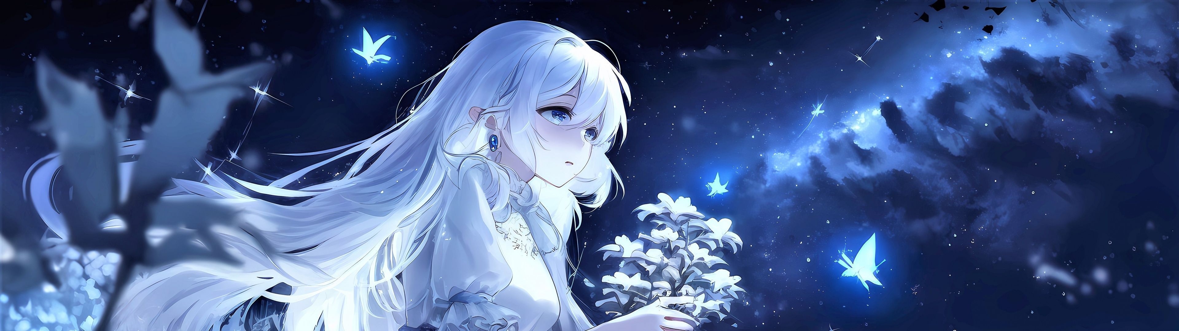 3840x1080 Anime girl Wallpaper 4K, Milky Way, Dream girl