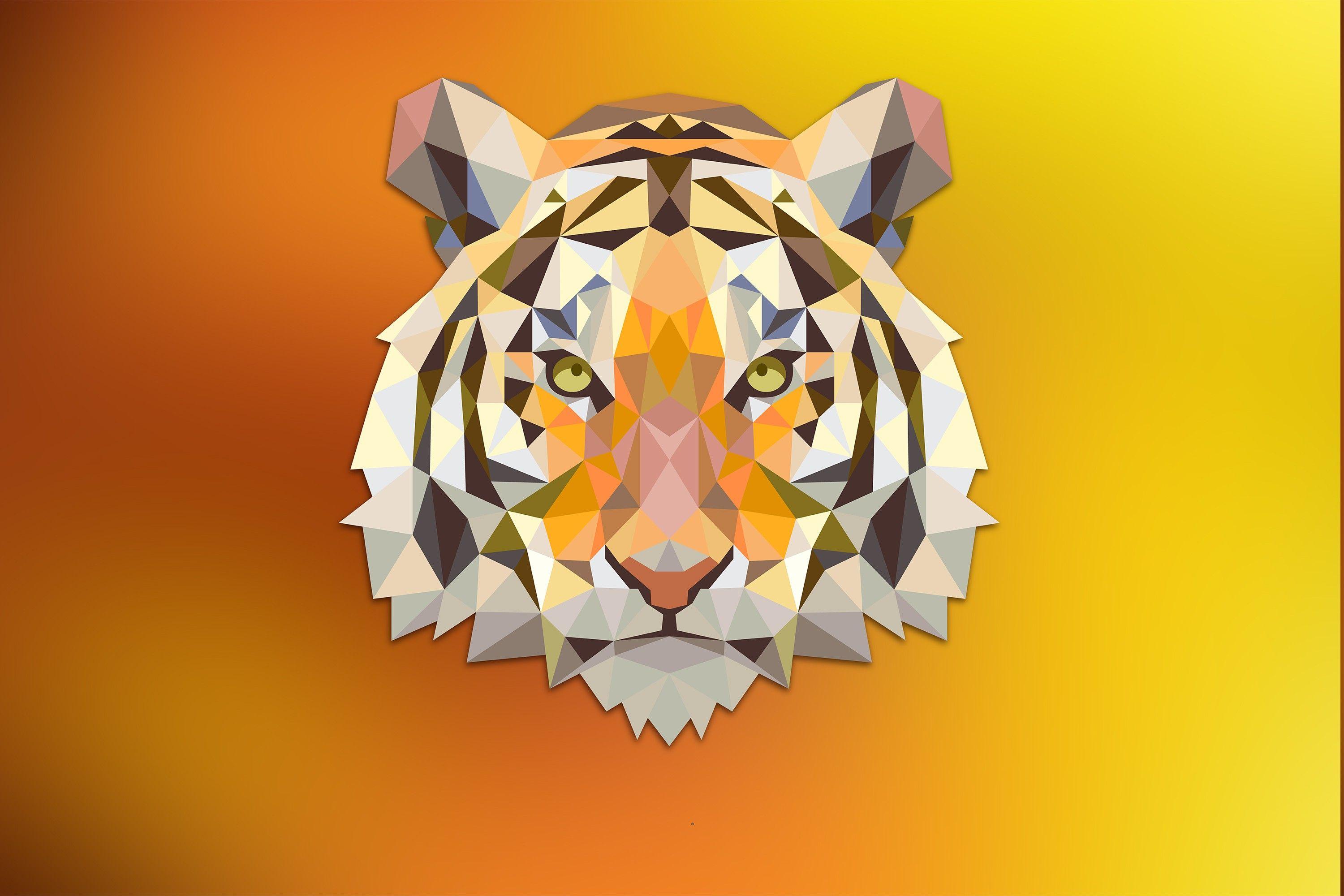 3000x2000 tiger, Red, Orange, Triangle, Fantasy Art, Digital Art