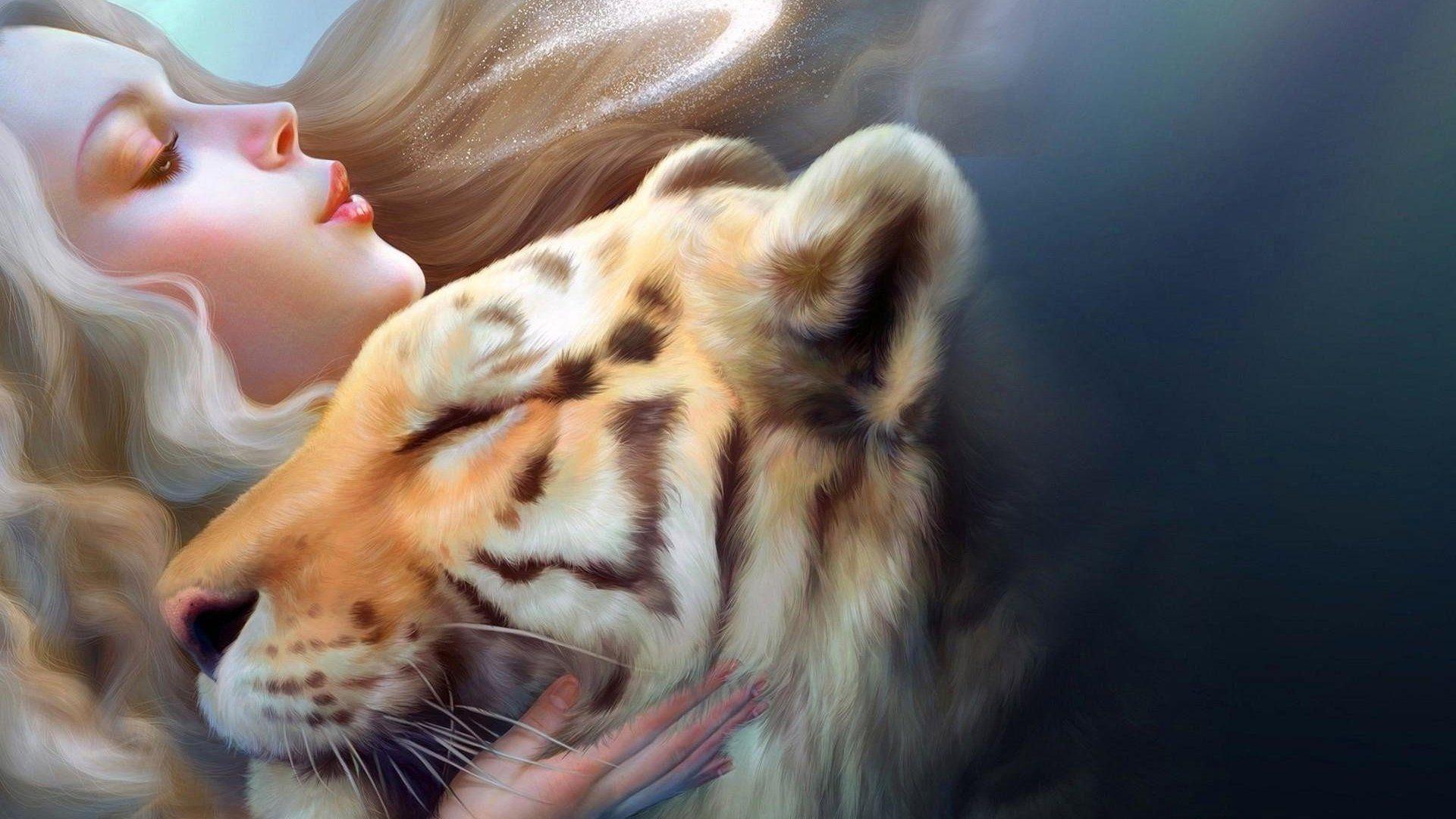 1920x1080 Girl Tiger Art Laptop Full HD 1080P HD 4k