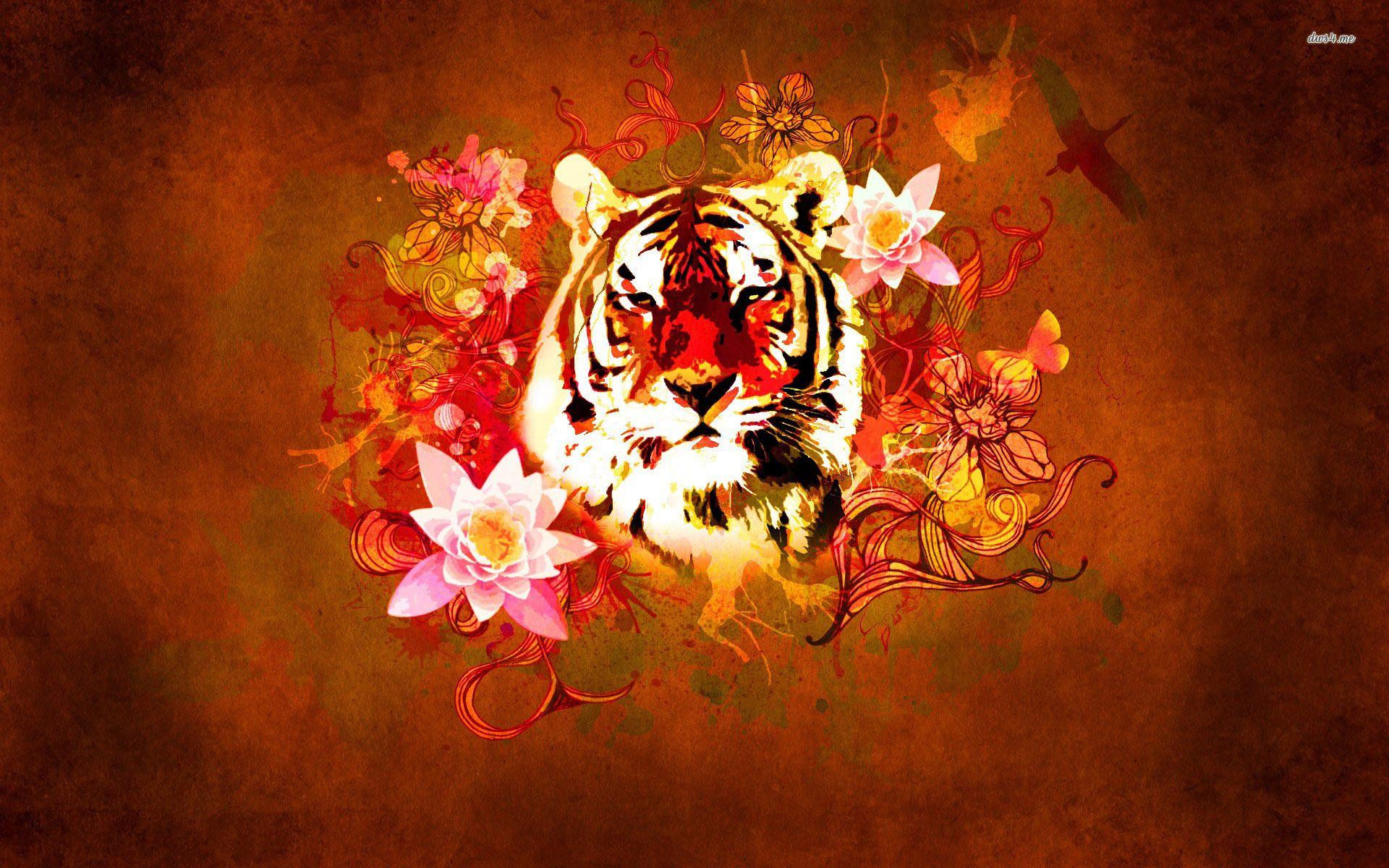1920x1200 Tiger and flowers wallpaper Art wallpaper