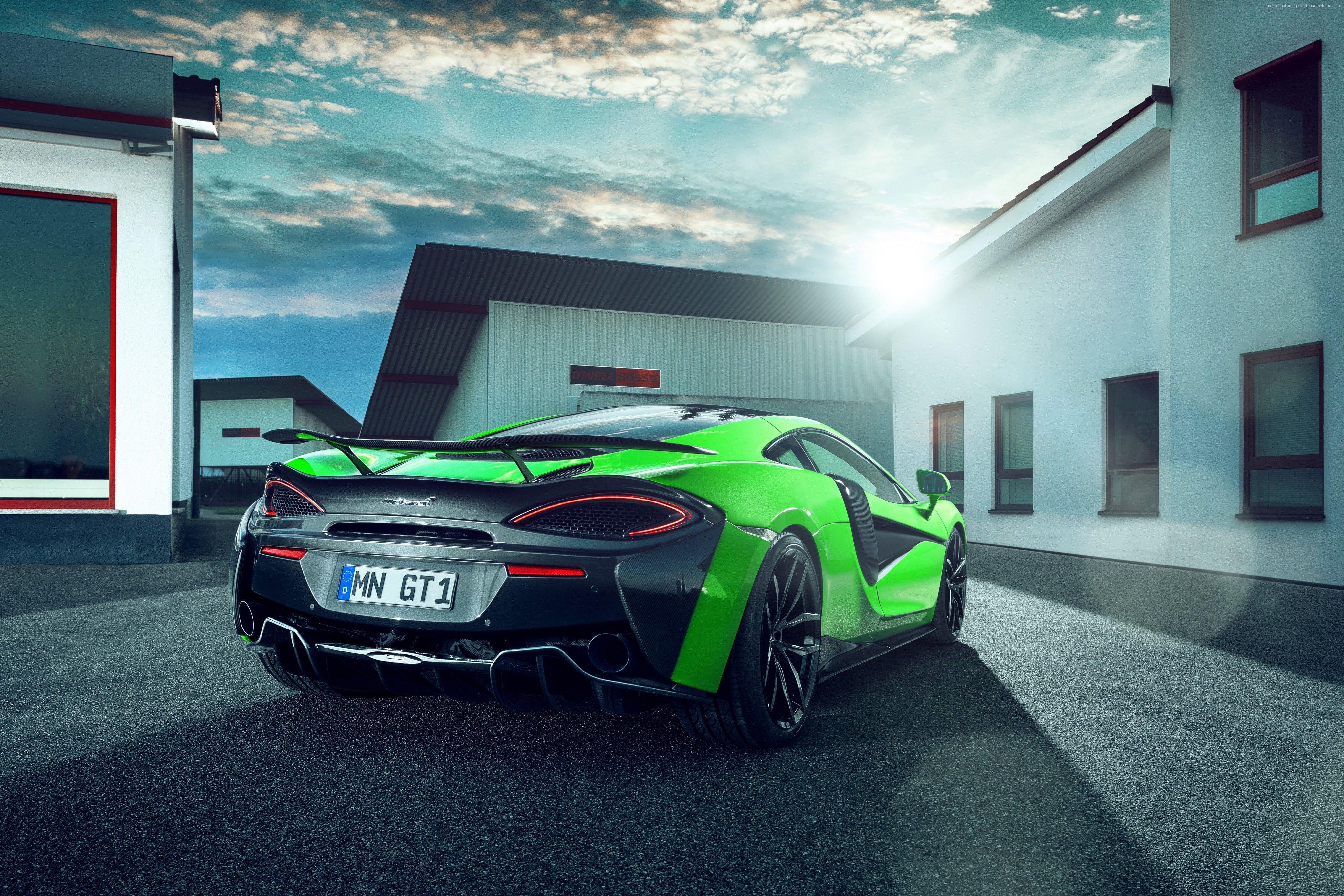 4096x2730 Shallow focus of green sport car HD wallpaper