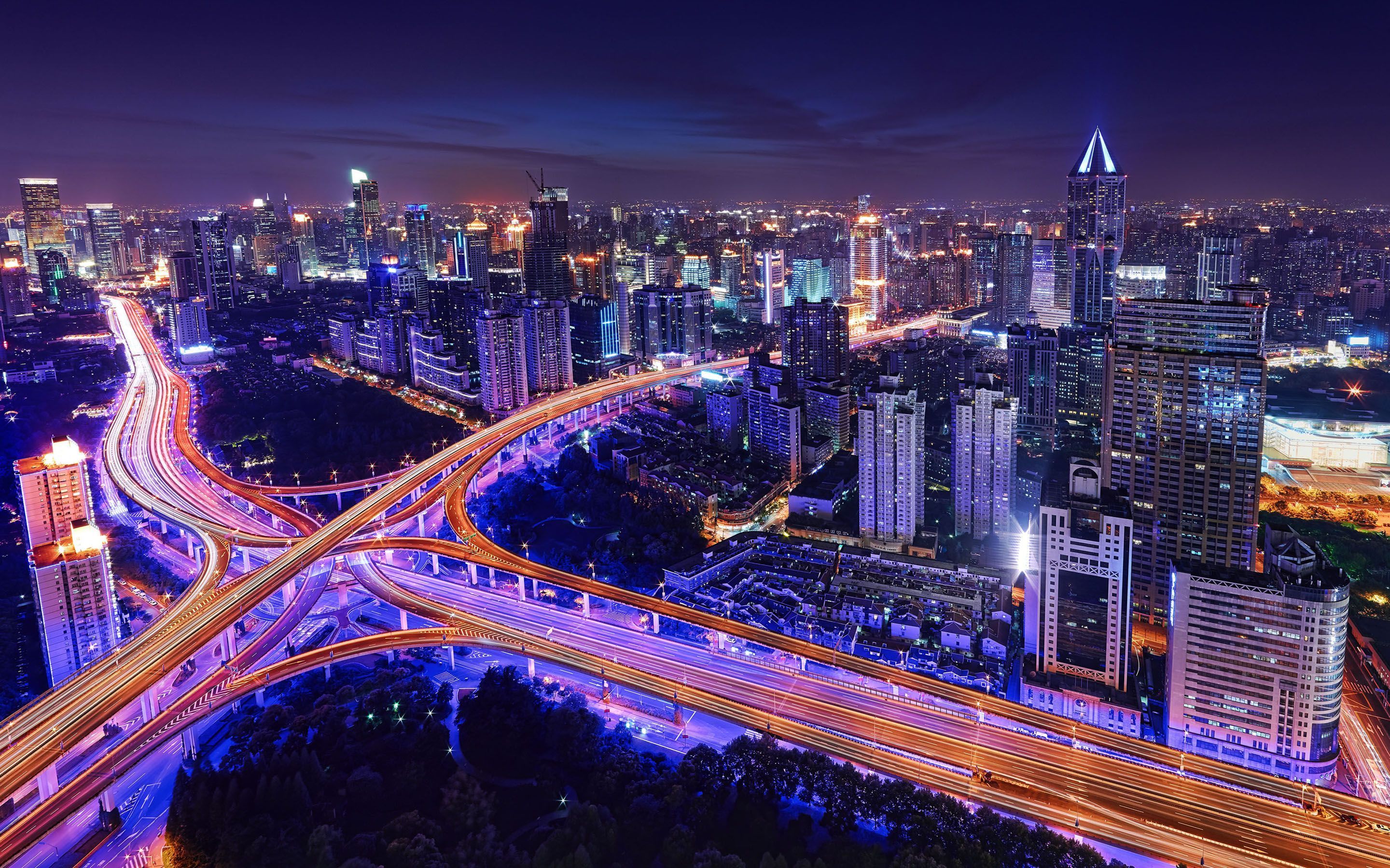 2880x1800 Shanghai China World Metropolis At Night Yan'an East Road Overpass Nice Bright Modern Desktop HD Wallpaper 2880x1800 :